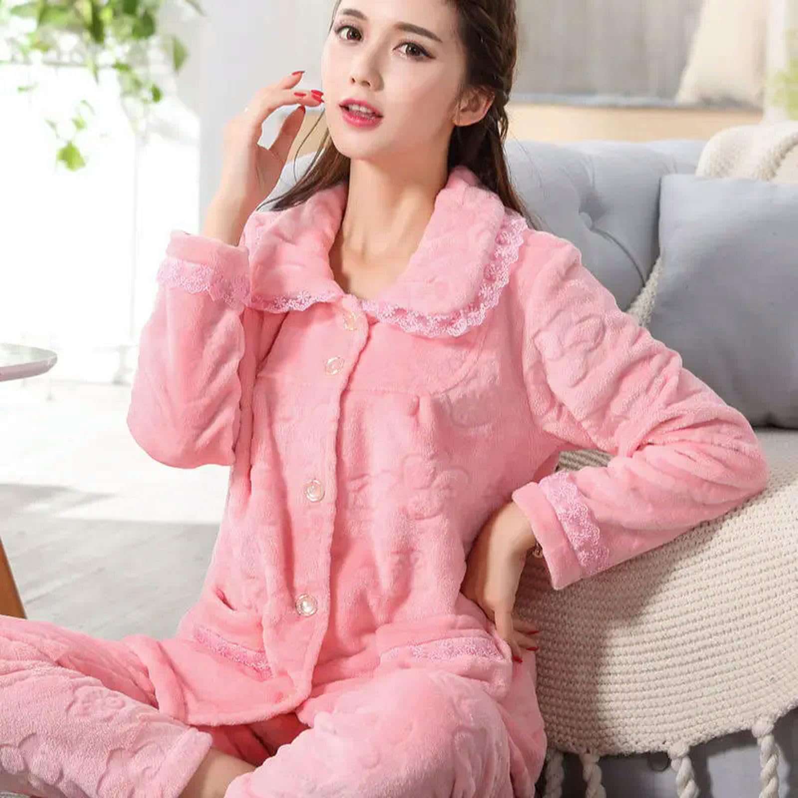 MdybF Pigiama Donna Set di Pigiami Caldi Inverno Autunno per Donne Spesse Corallo Maniche Lunghe Pigiama Set di Pigiami Abbigliamento da Casa