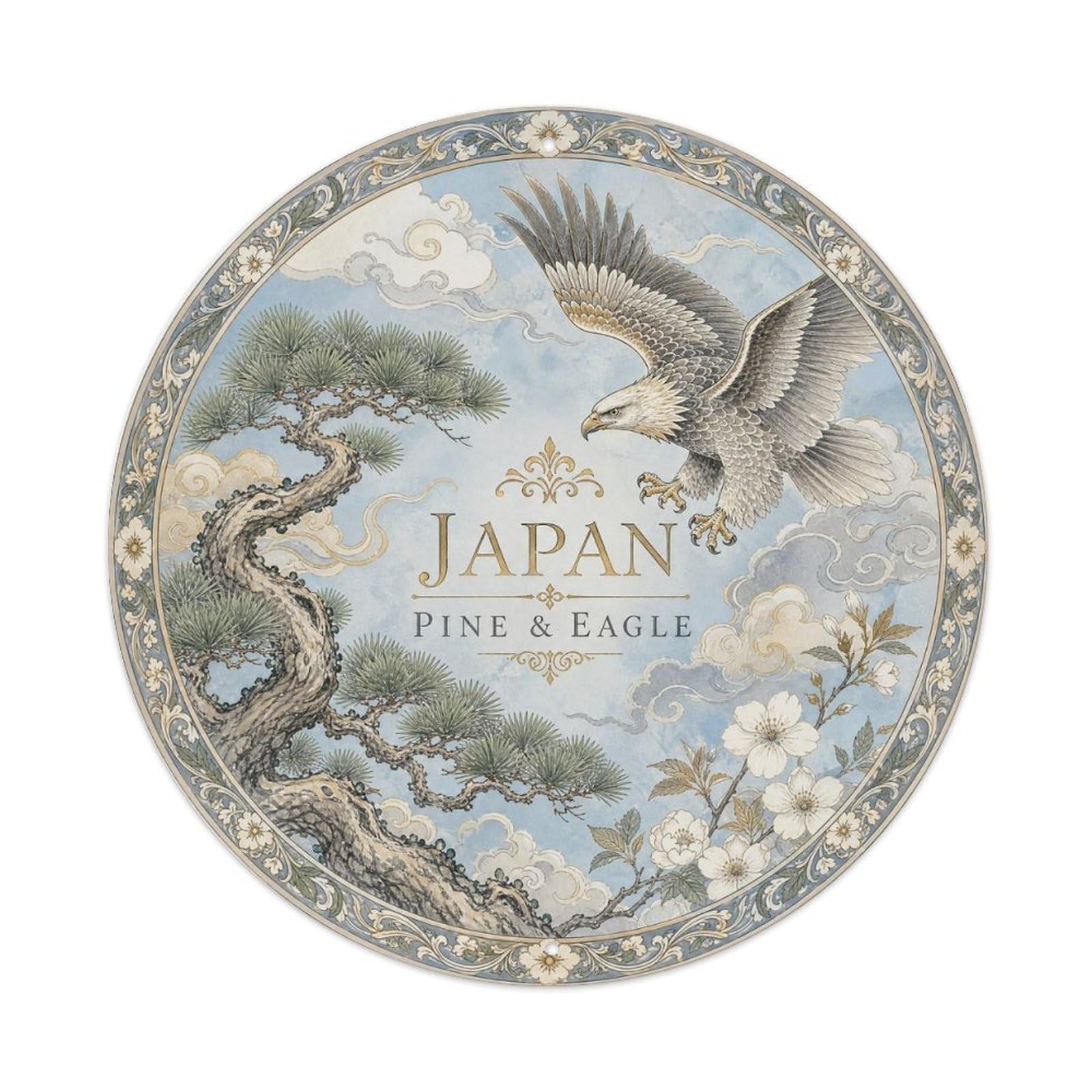 Olyhtr 8X8inch Classic Style Taisho Japan Pine Eagle Ceramic Folk Pattern Metal Tin Sign