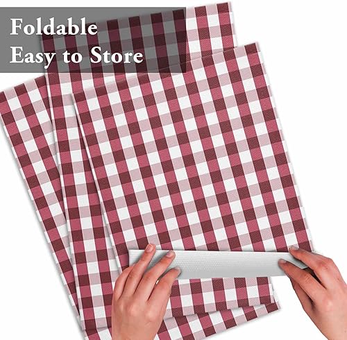 Vista 844 de Juego de 6 manteles individuales rojos para el día de San Valentín, diseño de corazón de San Valentín, resistentes al calor, lavables, manteles