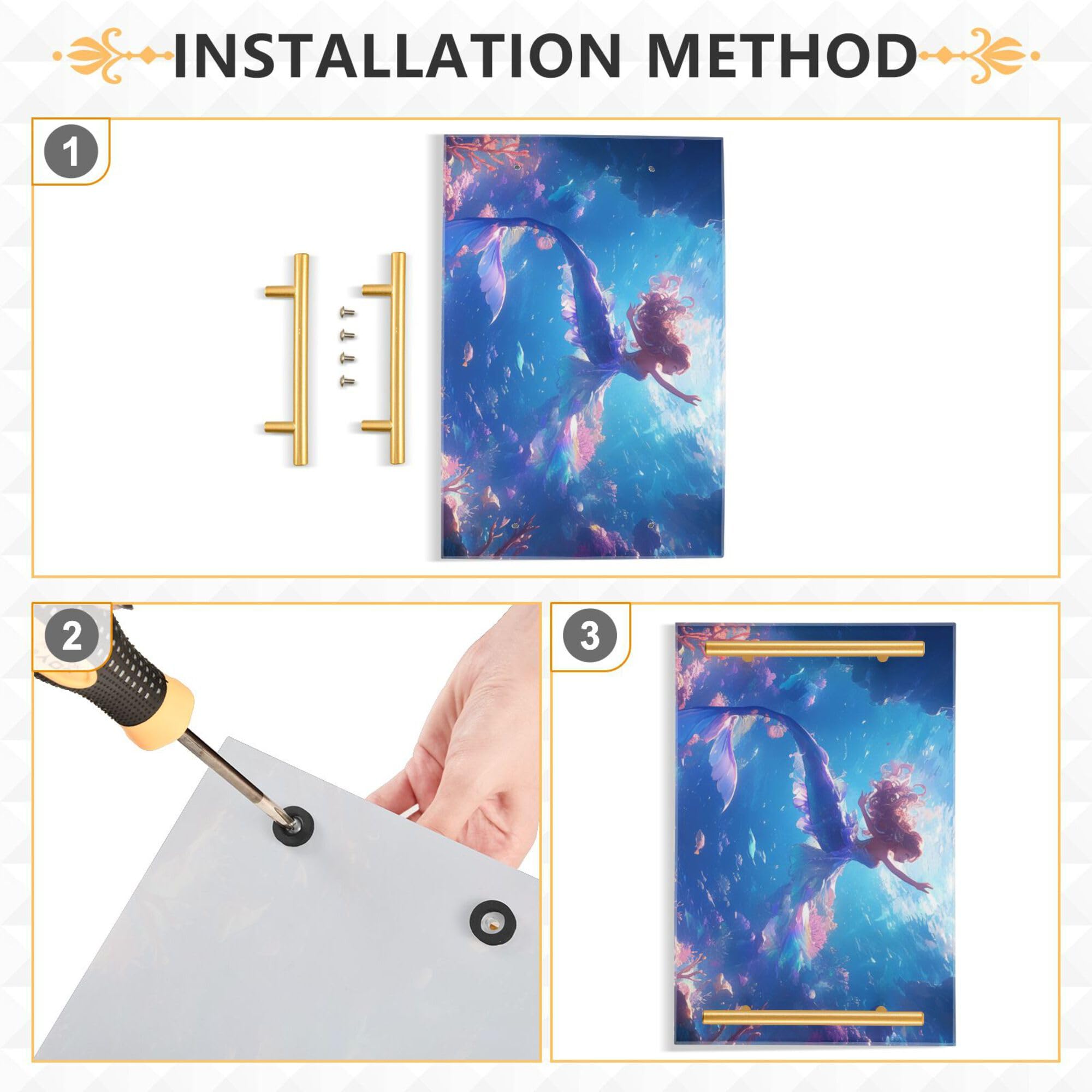 Bathroom Vanity Tray Counter Organizer, Mermaid Swimming Pattern Decorative Tray with Handles Countertop Storage for Bathroom Bedroom Kitchen Home Farmhouse