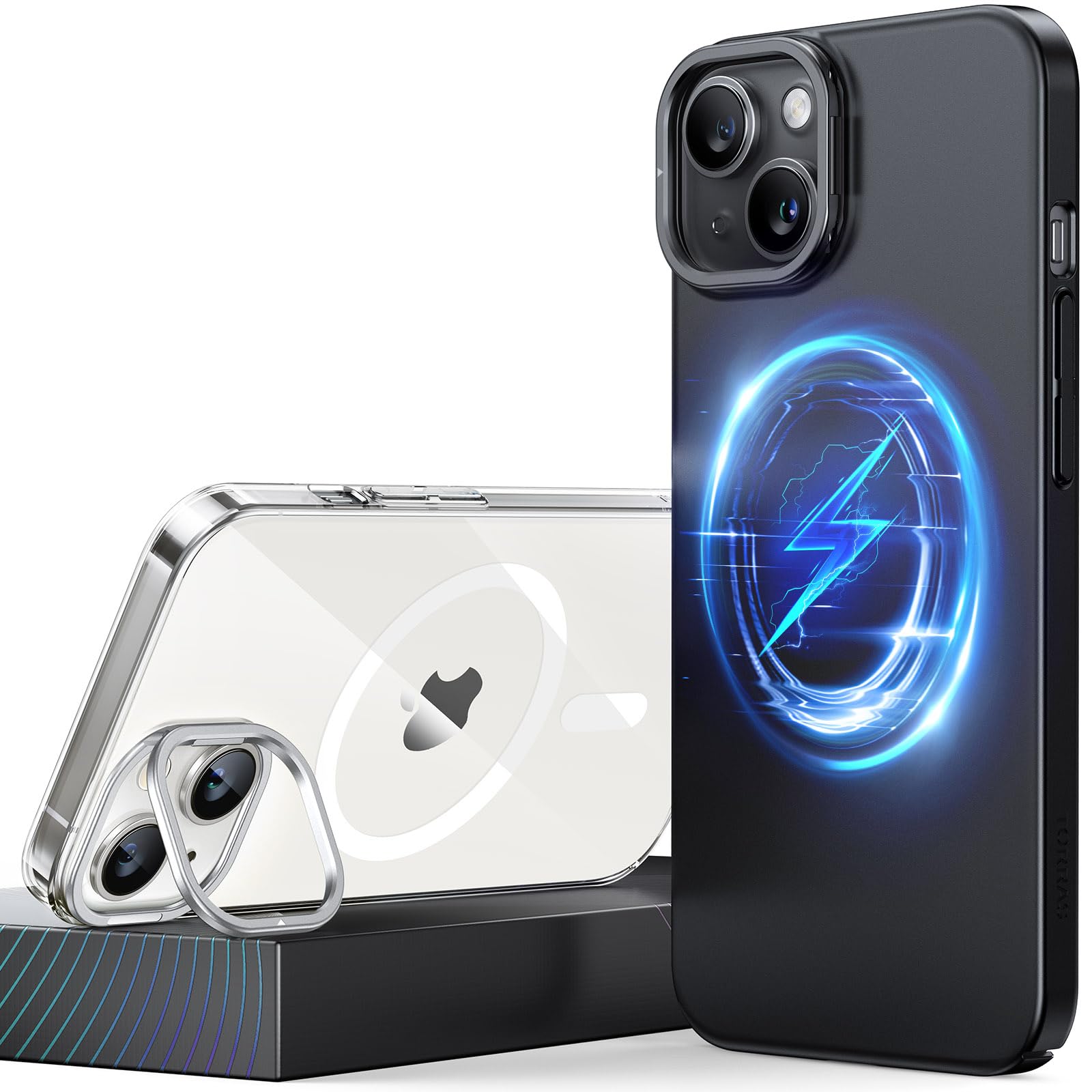 TORRAS Ultra Thin for iPhone 15 Case with MagSafe, Invisible Lens Stand, Light Slim Fit Velvety Touch, Protective Hard Anti-Scratch Magnetic Case for iPhone 15 Cover, Matte Black