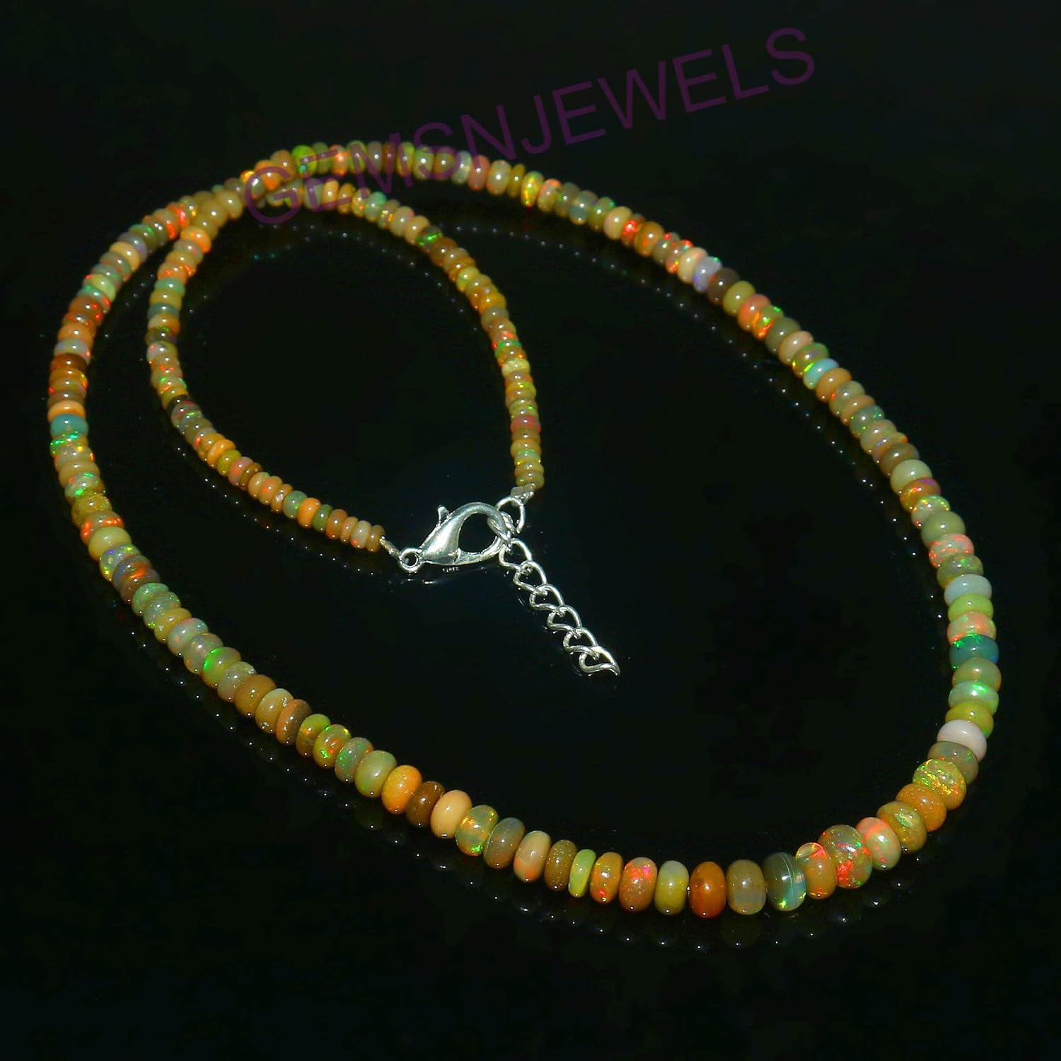 925 Sterling Silver Genuine Ethiopian Opal Beaded 16inch Strand Necklace For men/Women Handmade Jewelry