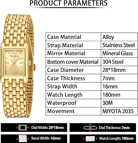 Miniatura 6 de Diaofendi Relojes dorados para mujer, relojes de pulsera de cuarzo de lujo para mujer, pulsera de acero inoxidable, reloj de moda vintage para