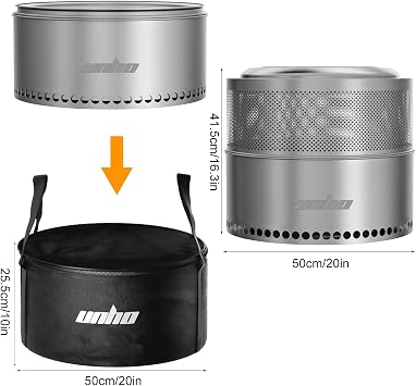 unho 20 Inch Stainless smokeless firepit for Outside Wood Burning Stove | smokeless Stainless Steel Outdoor Portable Fire Pit for Backyard, Garden, Picnic,outside bonfire fire pit