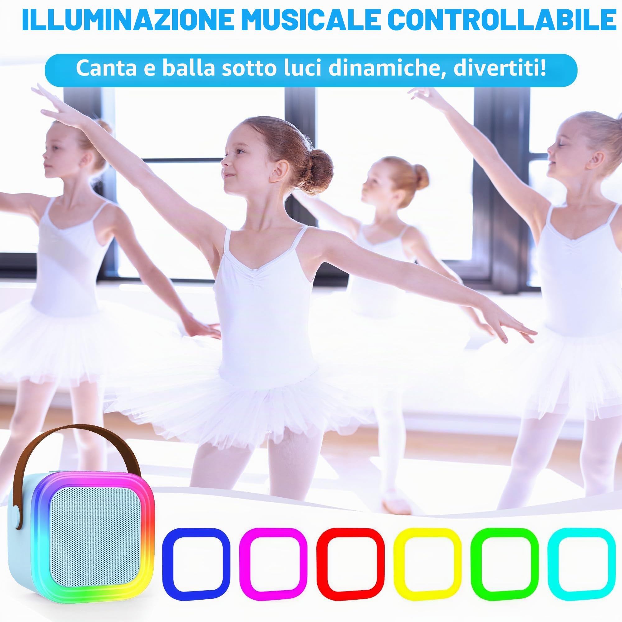 Mini macchina per karaoke per bambini e adulti, altoparlante Bluetooth portatile con 2 microfoni wireless, giocattoli regalo di compleanno per ragazze dai 4, 5, 6, 7, 8, 9, 10 + feste in