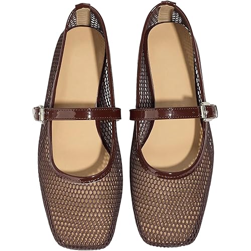 Milumia Women's Leopard Print Mesh Ballet Flats Trendy Square Closed Toe Maryjane Flat Shoes