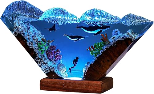 Miniatura 4 de Humpback Whale and Diver Night Lights, Manta Rays Epoxy Lamp, Epoxy Resin Table Lamp, Boho Home Decor Creative Personalized Gifts, Gift for Her Him