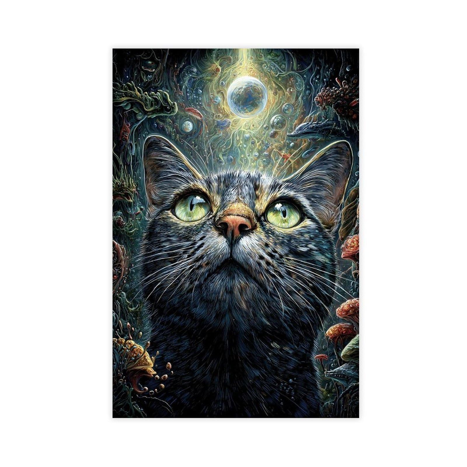 Ywtjax Unframe-Style Cat Gazing At Cosmic Universe Poster Canvas Poster For Living Room Decor Gift