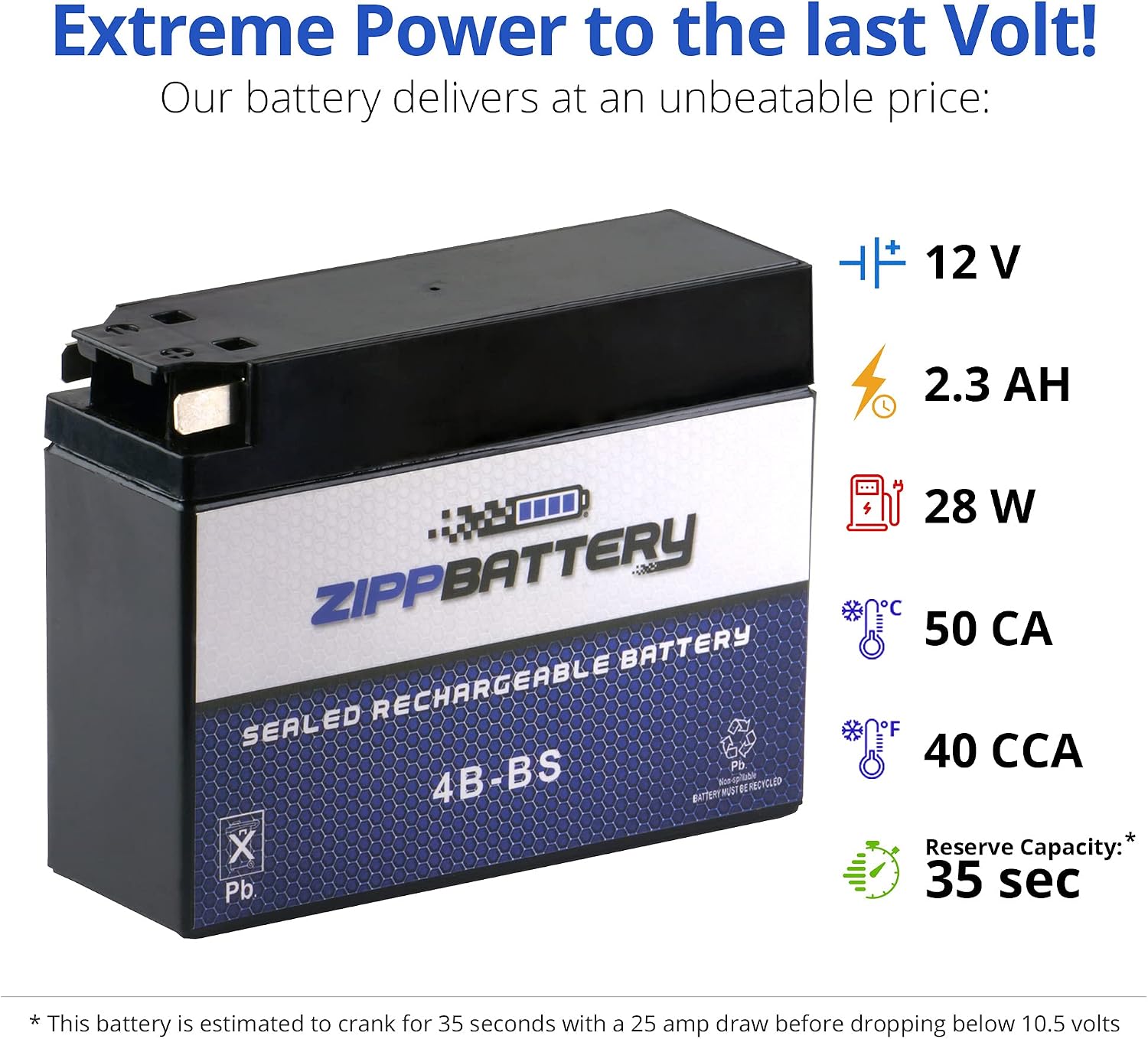 Zipp Battery 4B-BS Maintenance Free Replacement Battery for Suzuki and Yamaha Motorcycle: 12 Volts.3 Amps, 2.3 Ah, Tab Terminal