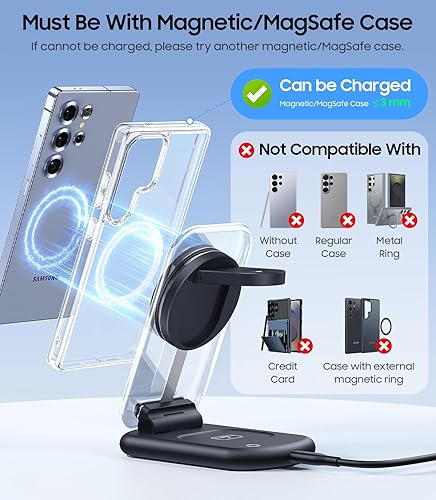Miniatura 3 de Cargador inalámbrico magnético 3 en 1 para Samsung, estación de carga inalámbrica MagSafe plegable para Samsung Galaxy S25 S24 UltraZ Fold7Z