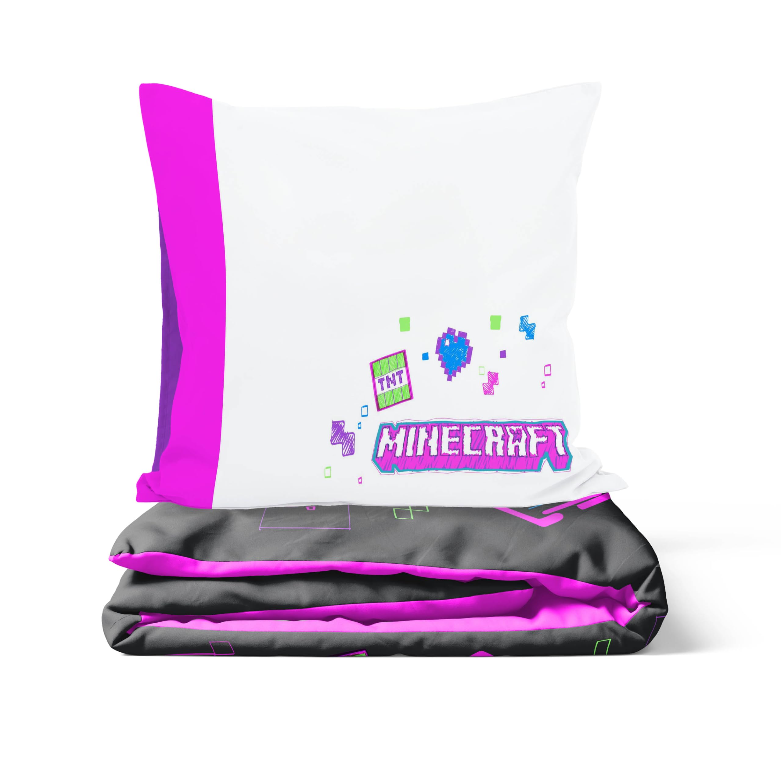 Jay Franco Minecraft Creeper Set Copripiumino – Biancheria da Letto Super Morbida per Bambini con Federa, SOLO COPRIPIUMINO (Imbottitura Non Inclusa), Nero, 2 Pezzi Singolo
