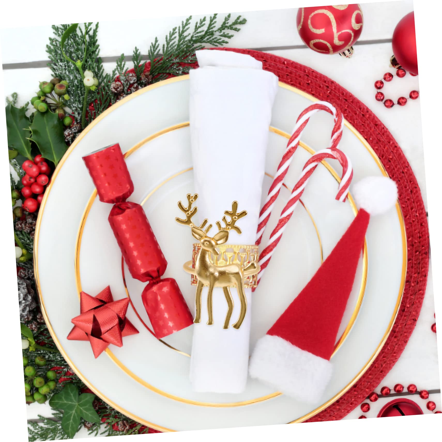 Alipis STK Weihnachtsserviettenschnalle weihnachtsdeko Schreibtisch weihnachtliche tischdeko Hochzeit Serviettenschnalle Tischserviettenringe Serviettenhalter Golddekor Legierung