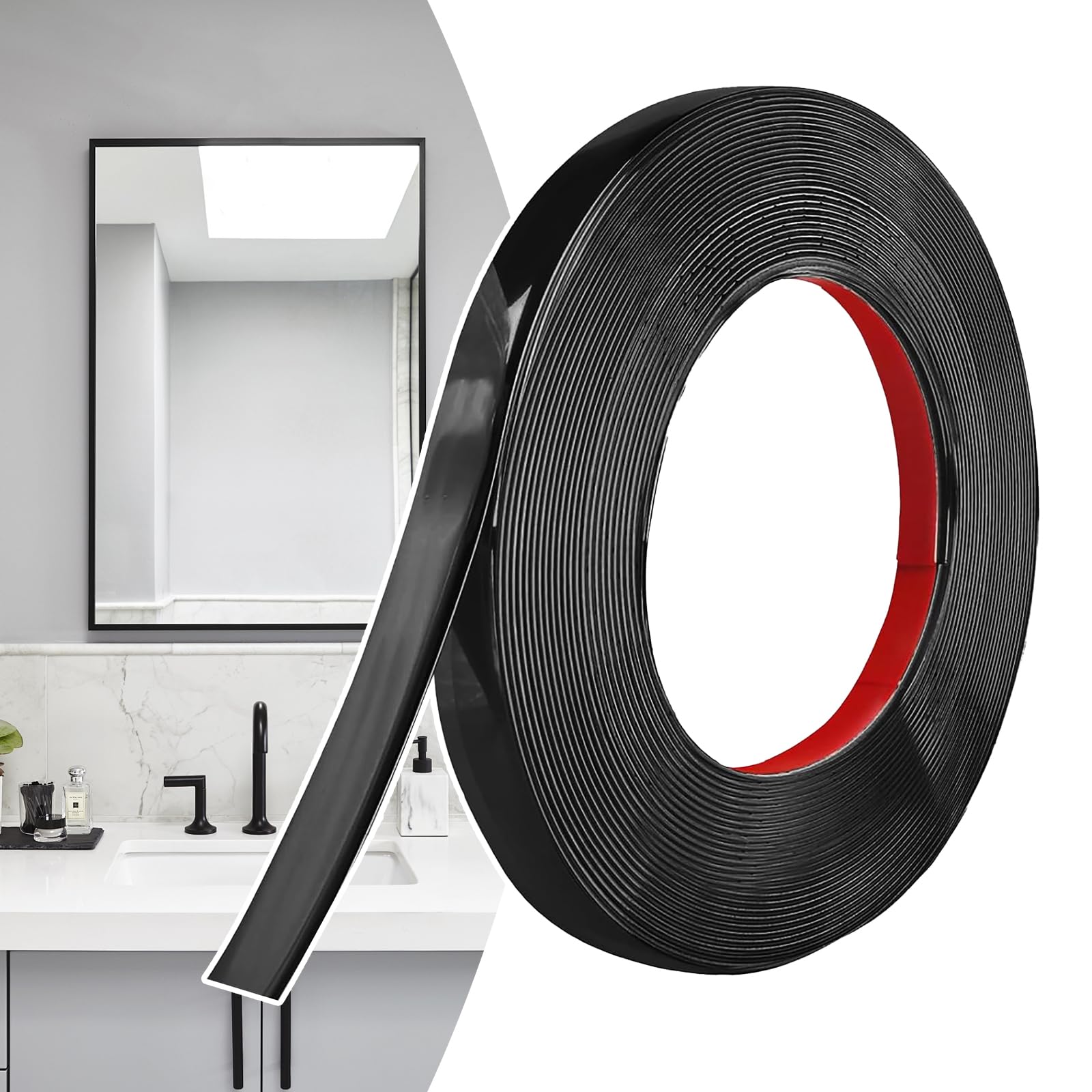 Self-Adhesive Decorative Strips, Black, 12 m x 1.5 cm, Flexible PVC Wall Strips, Peel and Stick, Ideal for Wall, Mirror, Ceiling, Floor, Cabinet, Tiles, Edges, DIY Decorative Strips — image 1