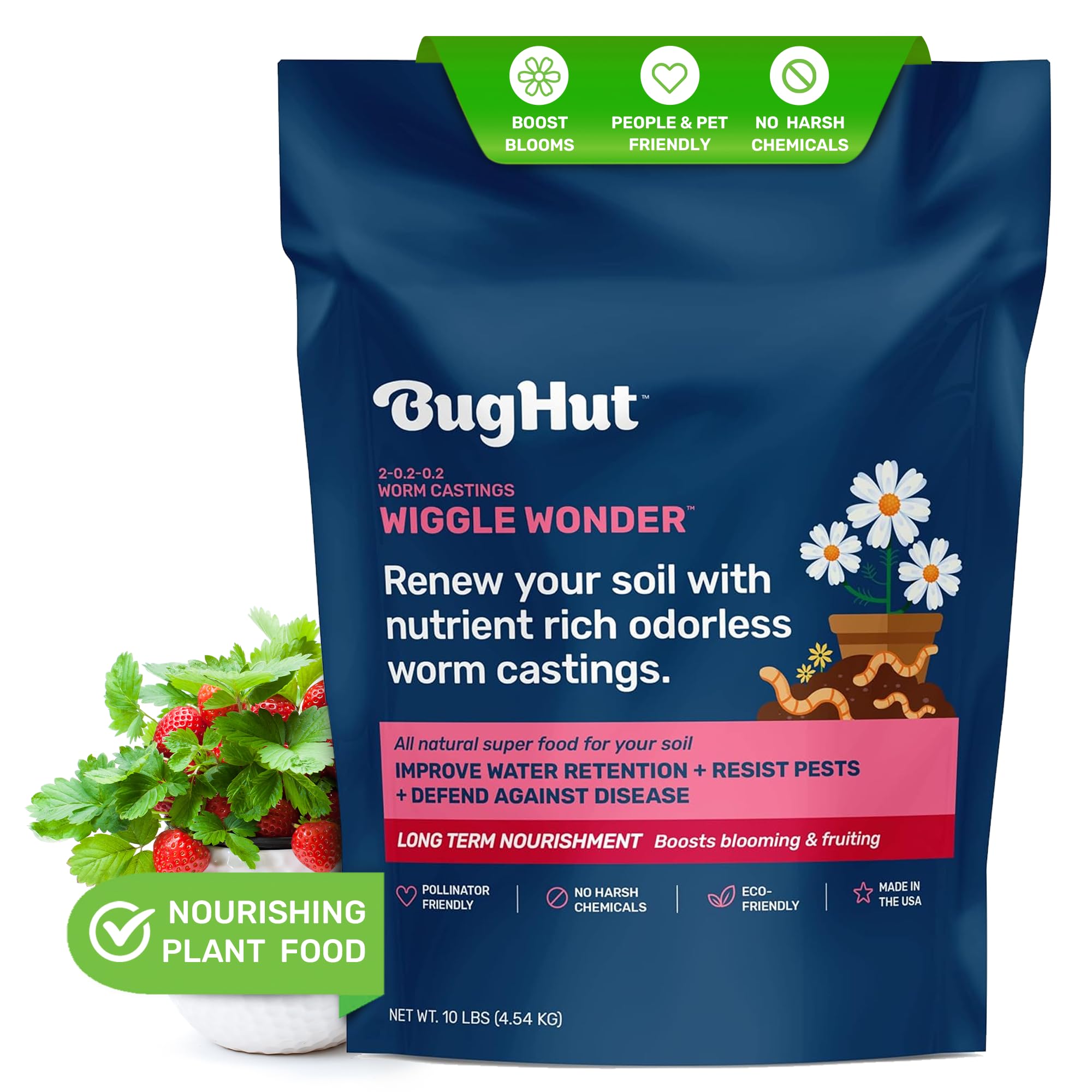 BugHut Wiggle Wonder Organic Worm Castings for Plants - Nourishing Plant Food, Enhances Soil Structure, Retains Moisture, Ideal for Indoor and Outdoor Plants, Vegetables, Herbs, Flowers - 10 lb Bag