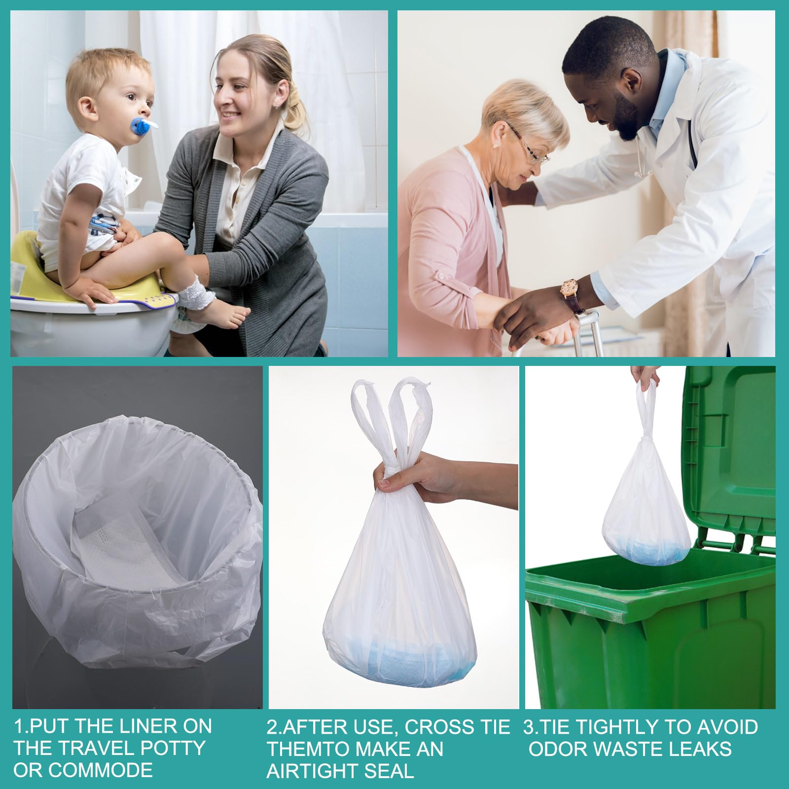 Reallnaive 120 bolsas de viaje para orinal de viaje, forros de tocador para mesita de noche, con almohadillas absorbentes, bolsas de entrenamiento desechables para orinal portátil, bolsas de