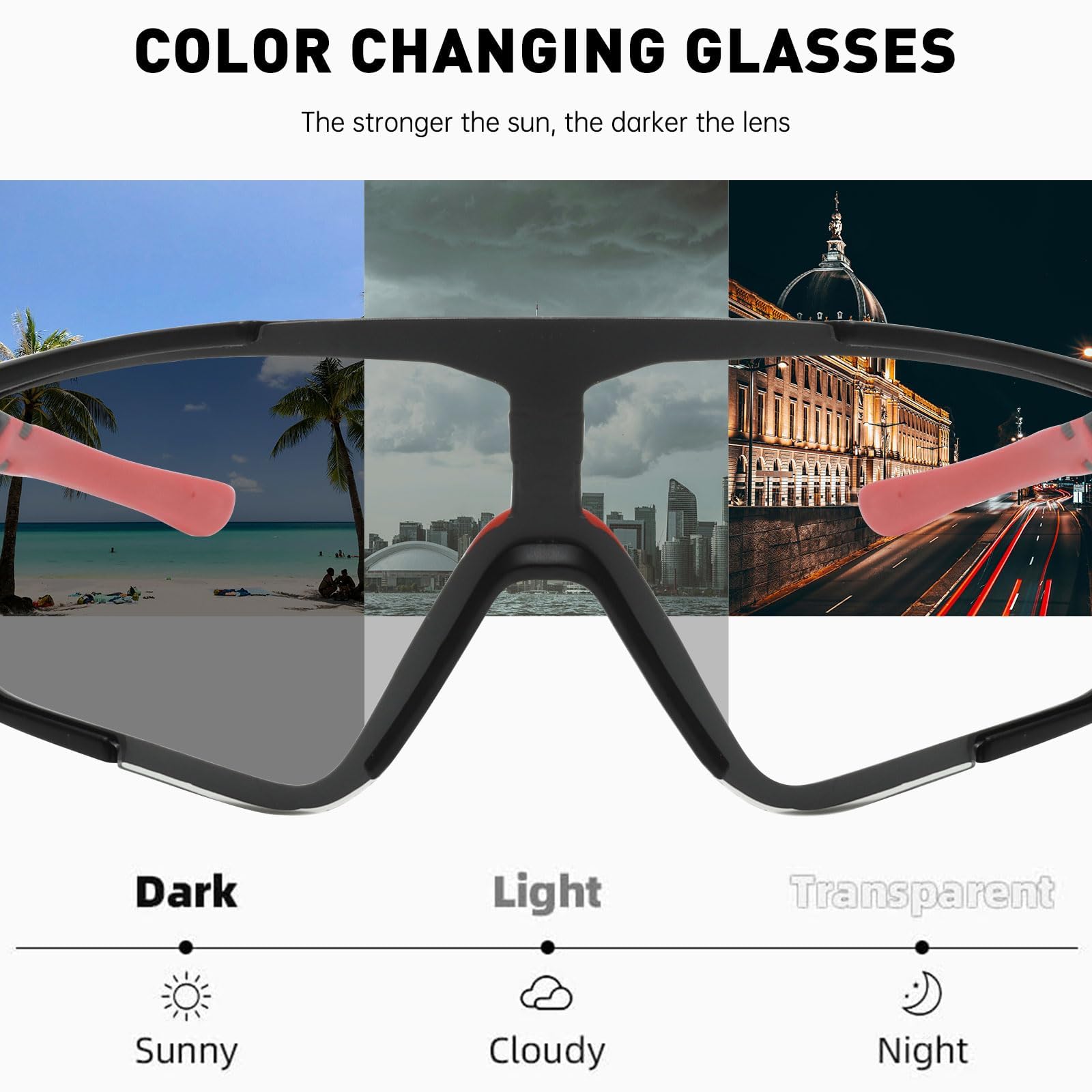 Long Keeper Photochromic Cycling Sunglasses Mountain Bike Riding Glasses for Women Men UV400 Sports Sunglasses (Black)