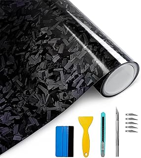 Arespark Black Forged Carbon Fiber Vinyl Wrap, High Gloss Car Wrap Vinyl Film with Bubble Free Air Release Technology DIY Auto Decoration Sticker 1ft x 5ft with Tools