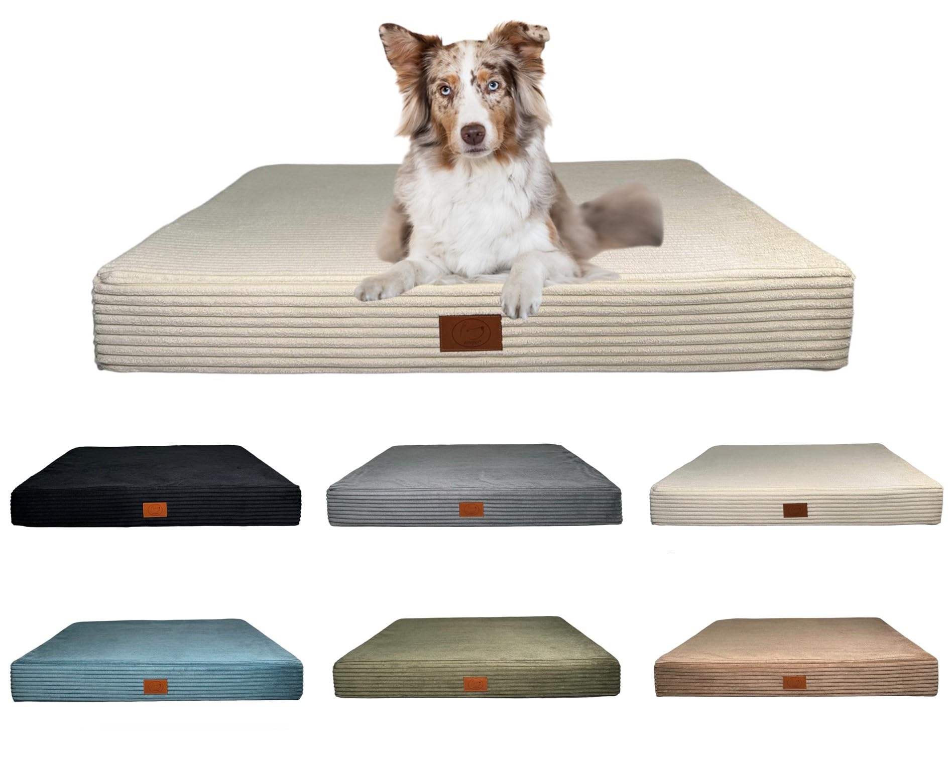 elropet Hundematte Cord orthopädisch/S, M, L, XL für alle Größen geeignet/Abziehbar und waschbar / 6 Cremeweiß, M (80x60x10cm)