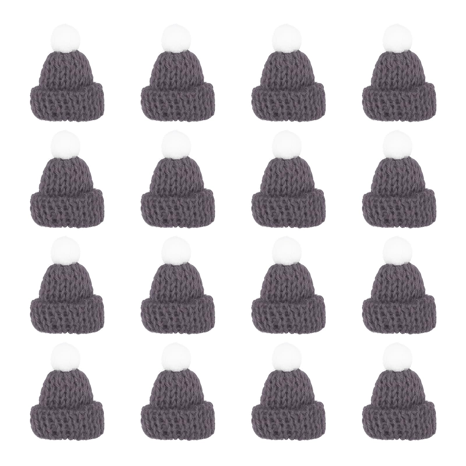 PATIKIL Mini Christmas Knit Hats, 16Pcs Miniature Doll Hat DIY Craft Knitting Decoration for DIY Hair Accessories Art Crafts Festival Tree Ornaments, Dark Gray