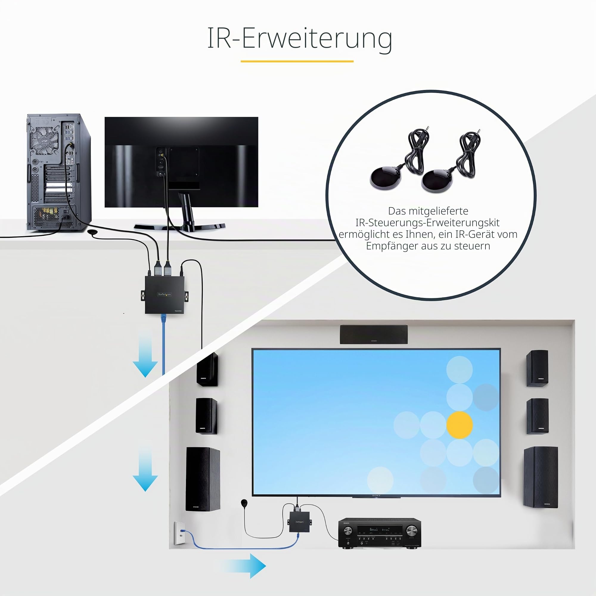StarTech HDMI Extender über CAT5/CAT6, 4K 60Hz HDR, 70m, S/PDIF, IR, HDCP | Verlängerung, Power-over-Cable, 7.1 Audio, Digital Signage, Sender und Empfänger, Metallgehäuse