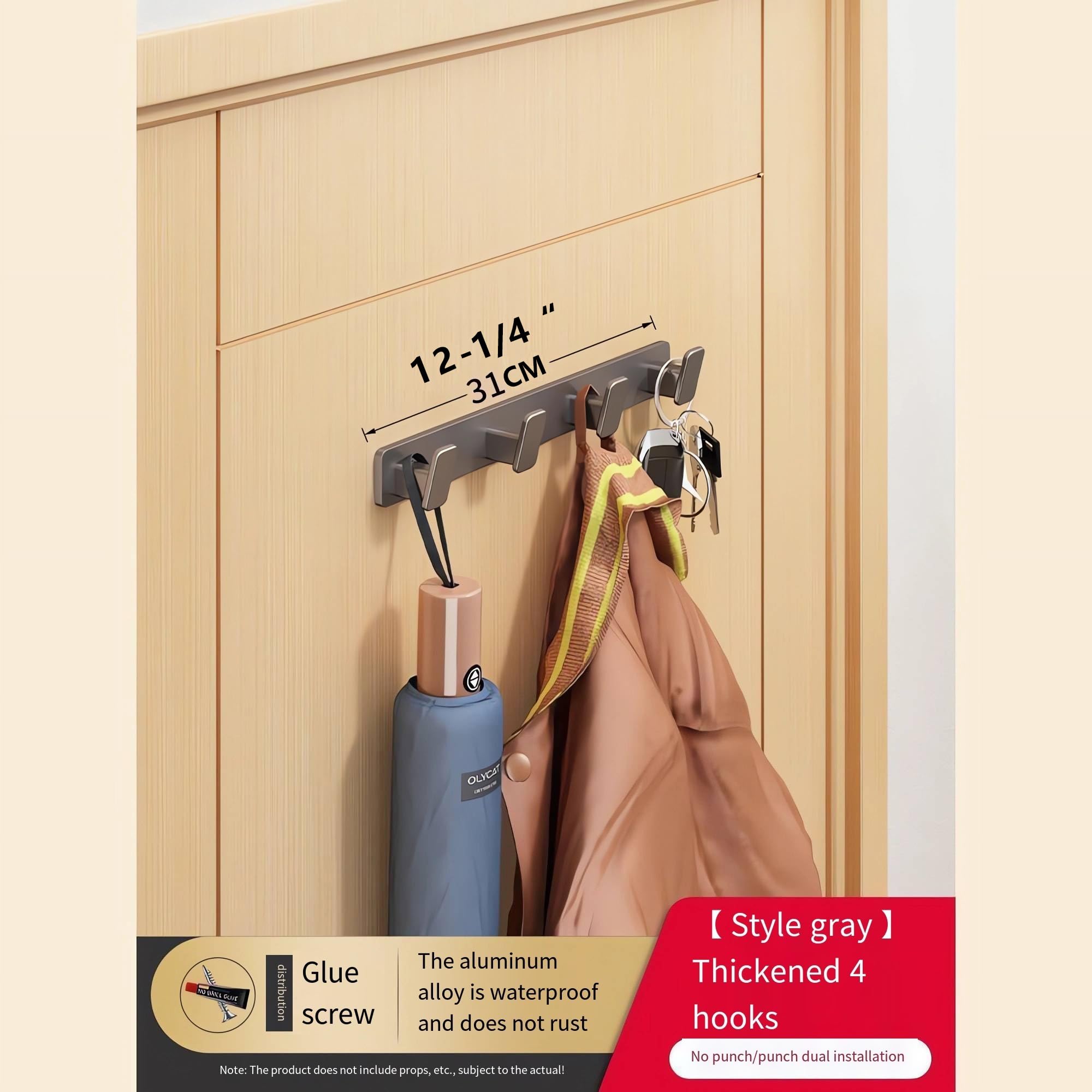 Tlongxia Clothing and Hats Hooks for Entryway, Wall Mounted Hanging Hooks, Rustproof Heavy Duty Coat Hooks for Bedroom, Hallway, Bathroom and Kitchen (Grey, 4hooks)