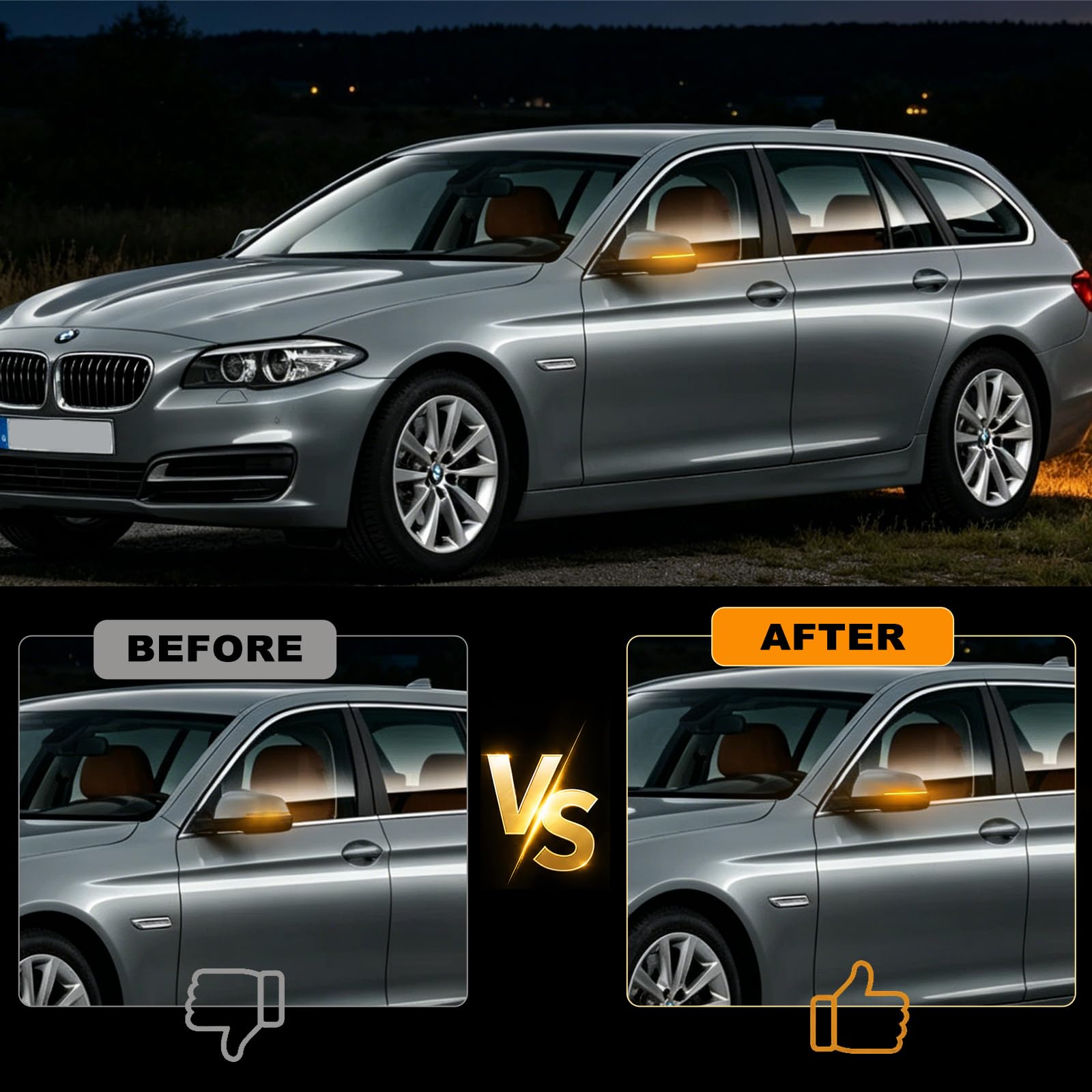 LED Spiegelblinker für BMW F10 F11 GT F07 F12 F13 F06 F01 | 2 Stück LED Blinker mit Canbus Fehlerfrei, Schwarz, Canbus-Design, 100% Fehlerfrei