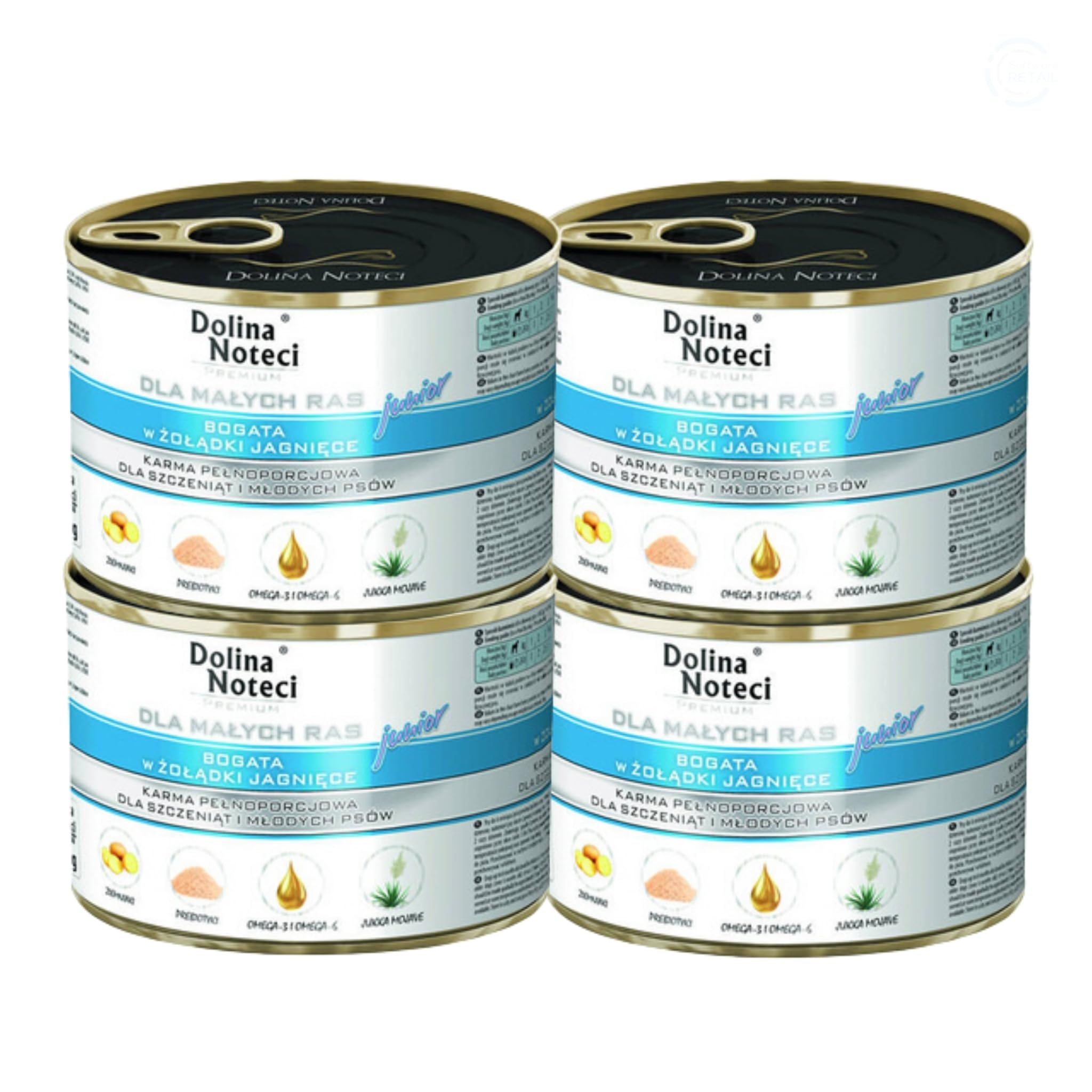 Dolina Noteci Premium Puppy Food for Small Breeds - Lamb Tripes & Beef - Complete Wet Dog Food - Grain-Free Natural Recipe - 4x 185g Cans - Made in EU