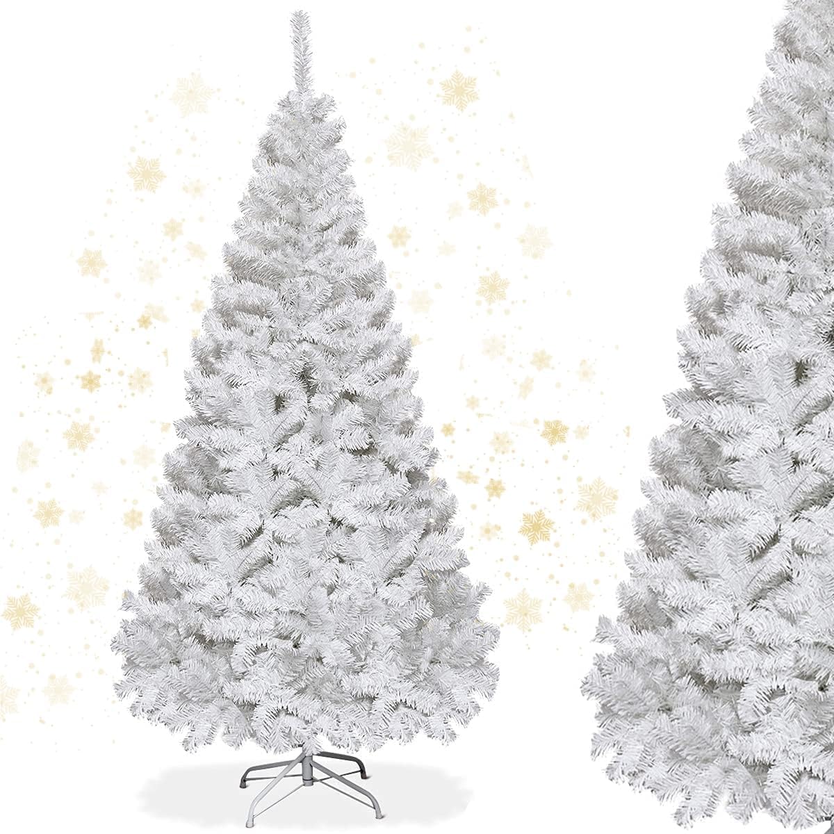 RELAX4LIFE Sapin de Noël Blanc 180 CM, Sapin Noel Artificiel en PVC avec Support en Métal, Arbre de Noël pour Décoration Maison/Bureau/Magasin (Blanc, 180 CM)