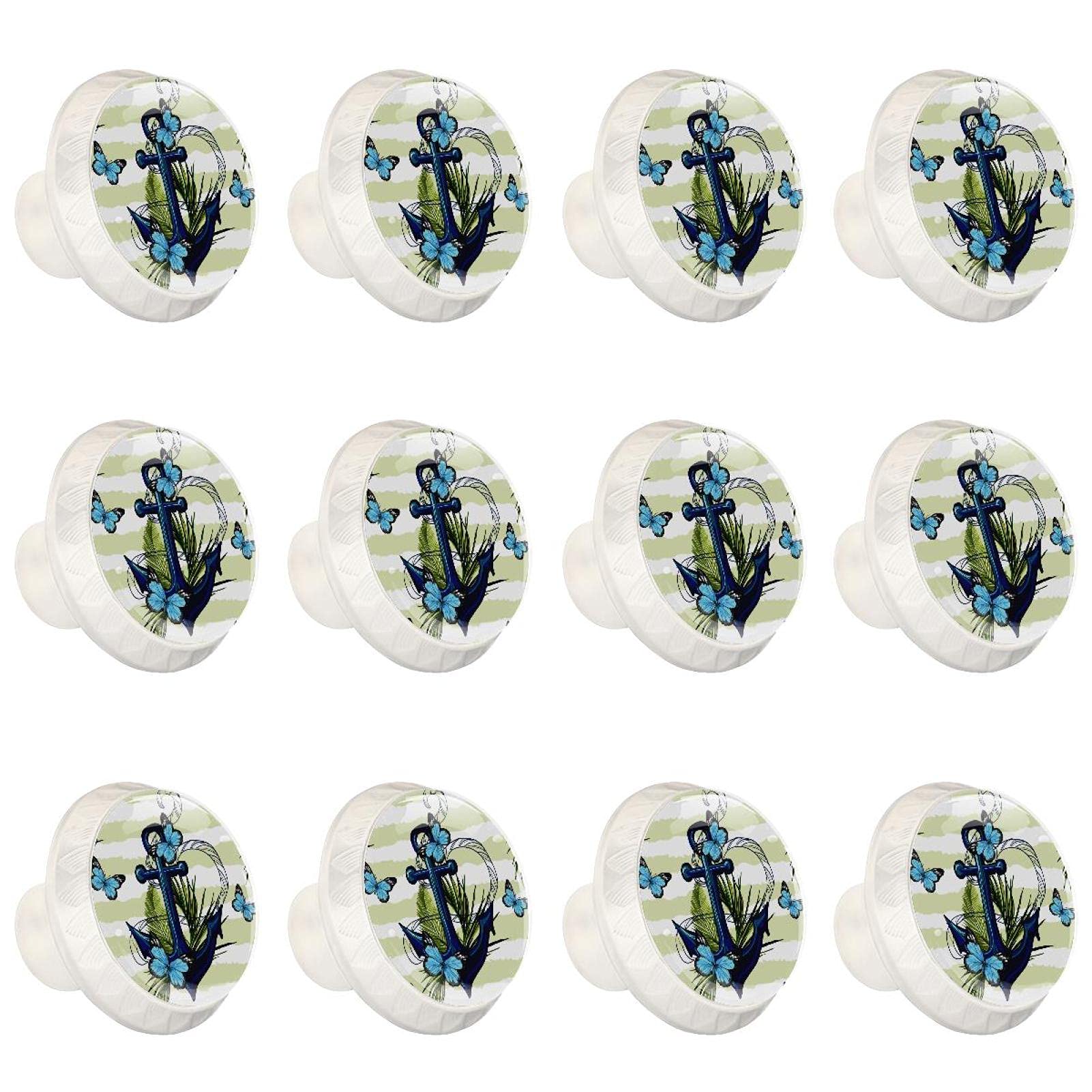 Lot de 12 boutons décoratifs ronds pour armoire et tiroir de cuisine à motifs fleuris et marins
