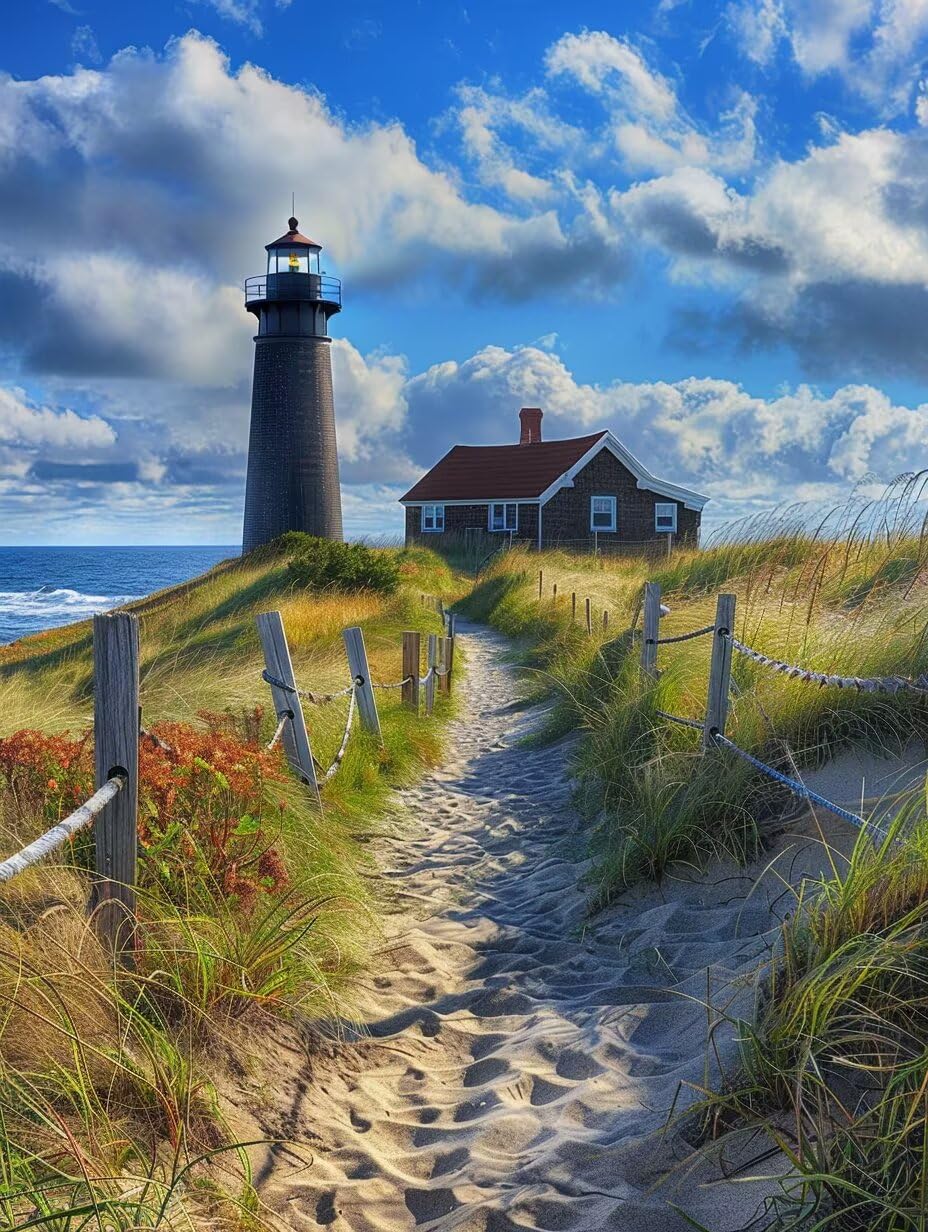 DIY Malowanie po numerach dla dorosłych zestaw, Beach Lighthouse Plaża Zdjęcia do malowania Kolorowanki Liczby Akrylowe Farby z Pędzelkami, Dla Początkujących i Dzieci w wieku 70x90 cm D7SS-695