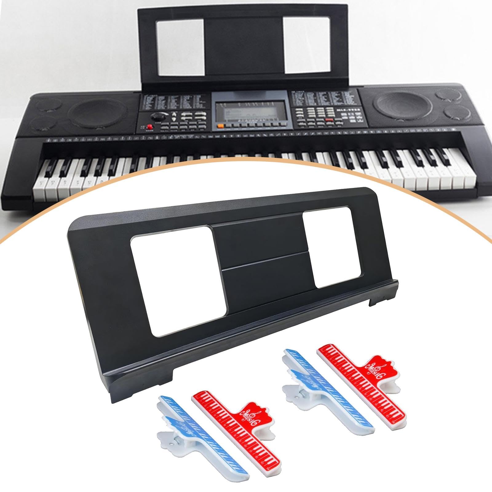 Harilla Support de Partition Piano pour Clavier Électronique Support de Partitions Musicales avec 4 Pinces Porte Livre Accessoire Instrument Convient, Clips Rouges et Bleus