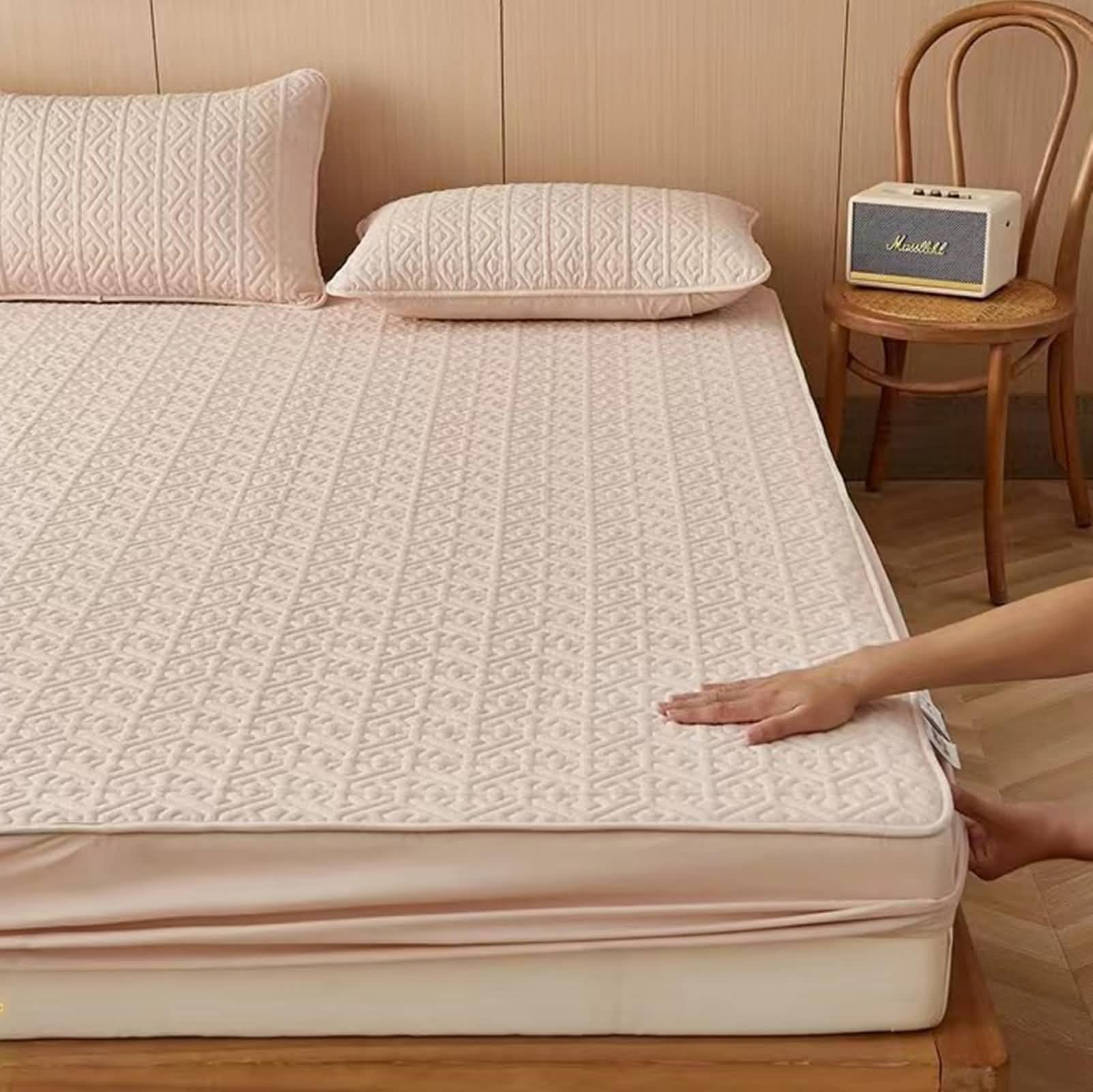 Spannbettlaken 120x200cm Wasserdicht - Baumwolle Polyester - Hellrosa - Matratzenhöhe bis 5-28cm - Spannleintuch Einfarbig Spannbettlaken für Boxspringbetten mit 2 Kissenbezug