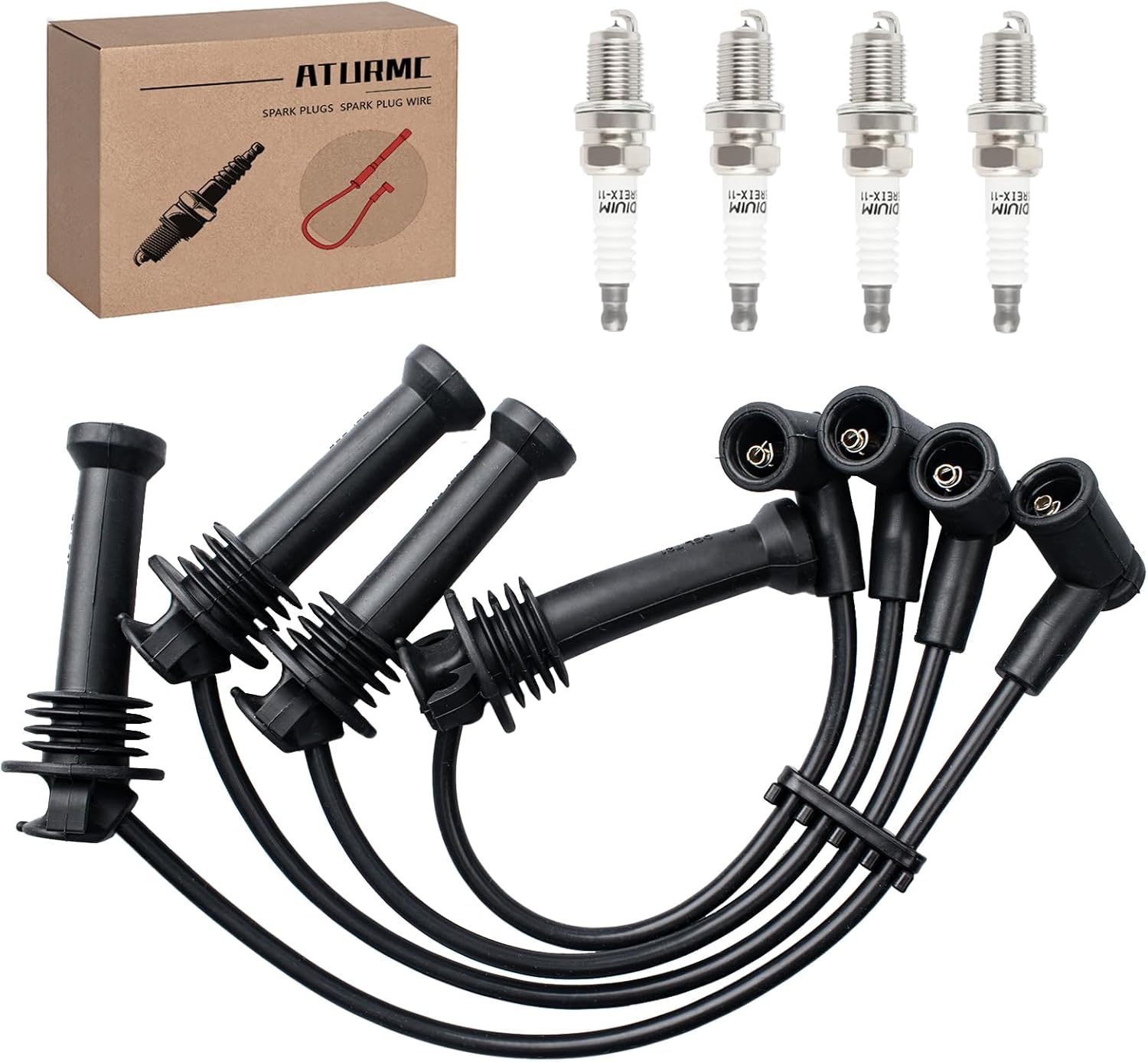 Set of 4 PCS Ignition Spark Plug Wires 671-4065 RC-FDZ086 1L5Z12259AA & 4 Iridium Spark Plugs Set Compatible with Ford Ranger 2001-2011 Mazda B2300 2001-2010 2.3L L4