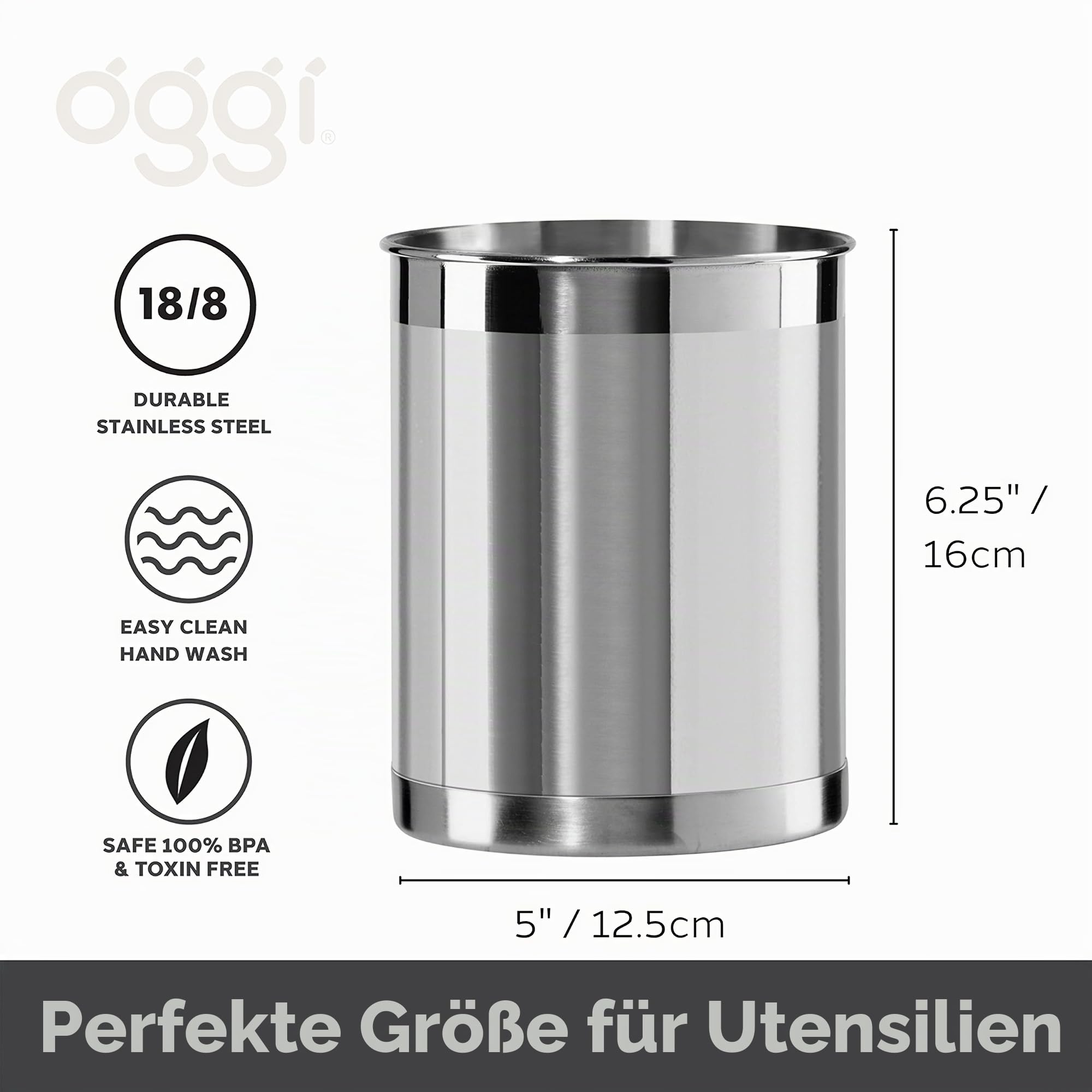 Oggi Steel Utensil Holder Utensilienbehälter, Edelstahl: 12,7 cm, Regular