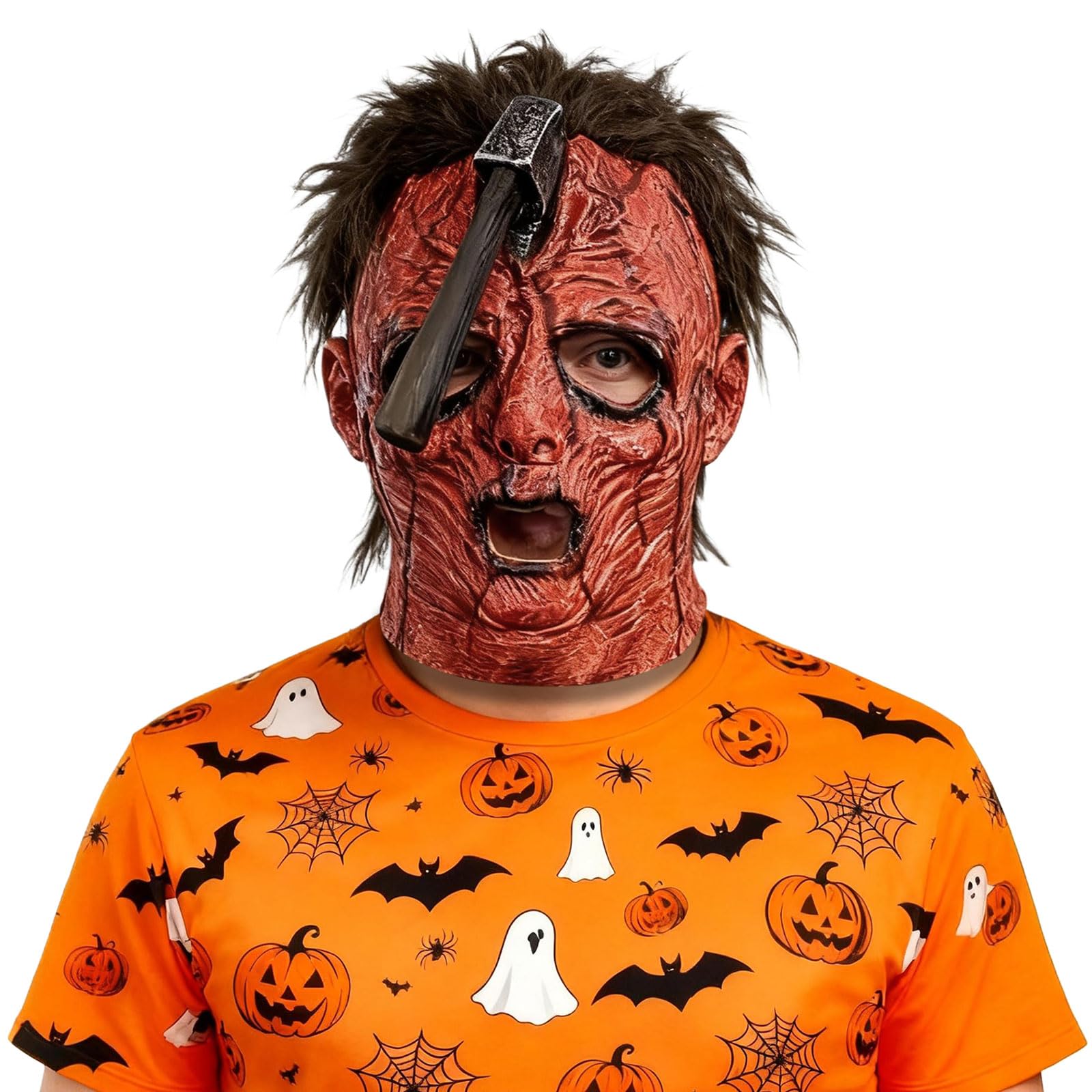 BEJOYFMY Scary Mask with Scared Face and Axe on Head, Horror Latex Monster Head Masks for Halloween Cosplay Party Props