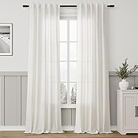 Vista 46 de Paneles de cortina de lino con pestaña trasera, de 84 pulgadas de largo, cortinas plisadas semitraslúcidas, mezcla de lino sintético, estilo rústico
