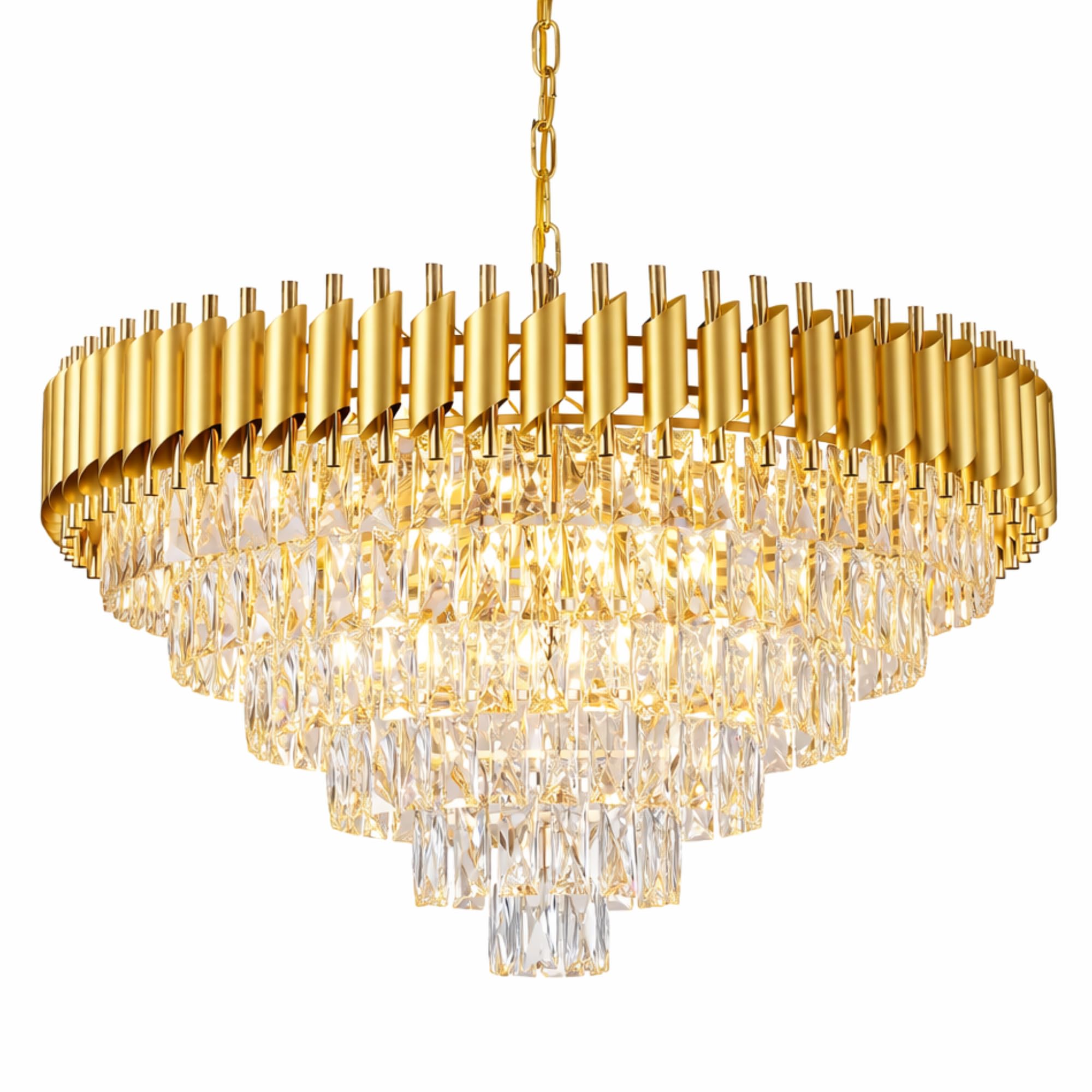 Lavish Crystal Chandeliers Gold 6-Tier Round Crystal Chandelier Ceiling Light Fixture for Living Room and Antique Light Colour:- Warm White, Moon Light,Golden Light.LED Include(Gold) (800mm)-image-46