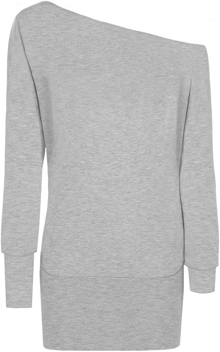 WearAll Ladies Off Shoulder Batwing Long Sleeved Plain T-Shirt Womens Tunic Top - Light Grey - 8-10