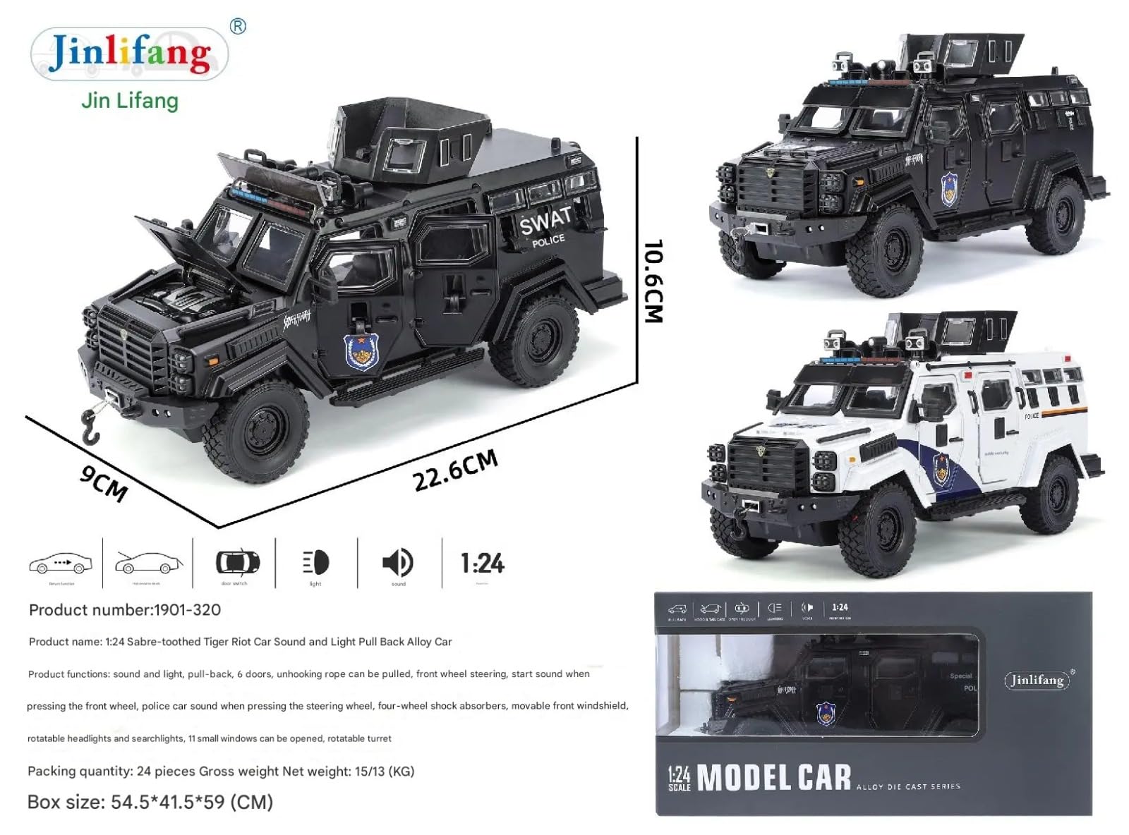FUNABLO Scale Exclusive Alloy Metal Pull Back Die-cast Car Model with Sound Light Mini Auto Toy for Kids Metal Model Toy Car with Sound and Light (1.24 Scale Saber Toothed Tiger -White) 1