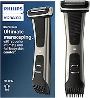 Philips Norelco Bodygroom série 7000, aparador de virilha e corpo à prova de chuveiro para homens, cuidados corporais precisos, pente ajustável, seguro mesmo abaixo do cinto, tempo de execução de 80