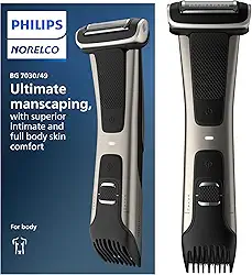 Philips Norelco Bodygroom série 7000, aparador de virilha e corpo à prova de chuveiro para homens, cuidados corporais precisos, pente ajustável, seguro mesmo abaixo do cinto, tempo de execução de 80