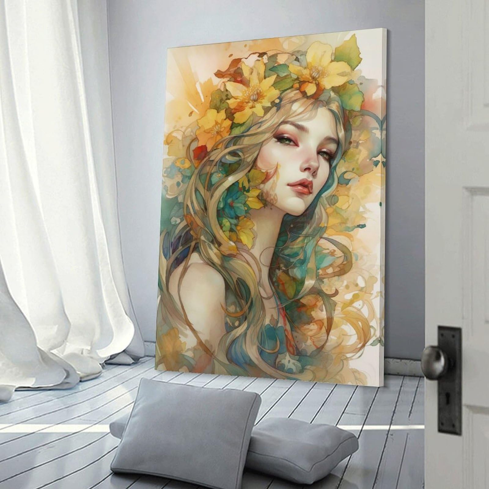 Junmoney Watercolor Floral Portrait Decorative Wall Artwork 20x30inch(50x75cm), for Entrance Spaces, Stair Walls Or Halls, A Stylish Accent for Home Entrances