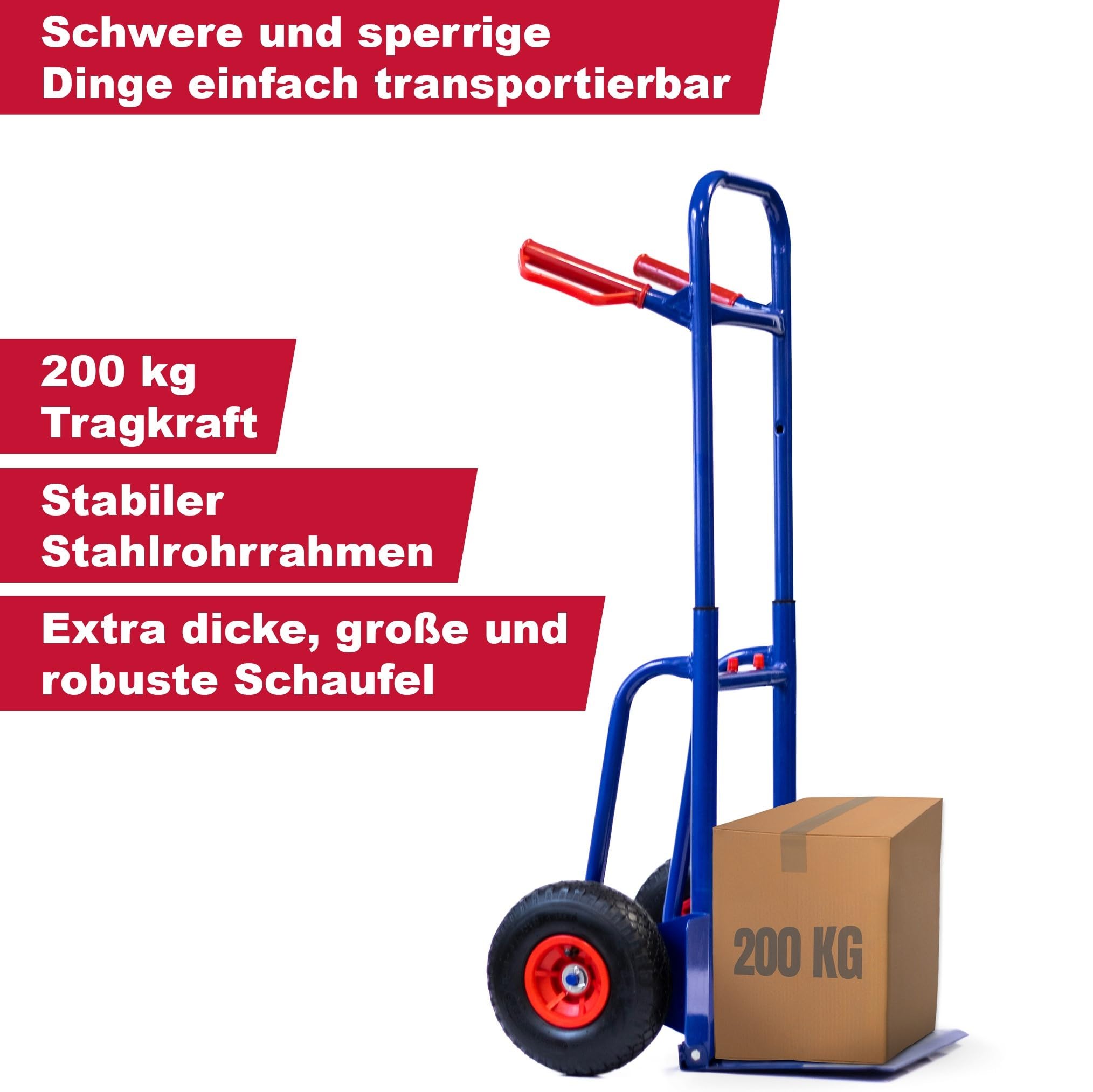Klappbare und ausziehbare Sackkarre - max. 200kg Treppensteiger Faltbar für Werkstatt Lager Treppensackkarre, Karre, Transportkarre, Stapelkarre, mit 2X Sackkarrenrad Luftbereifung