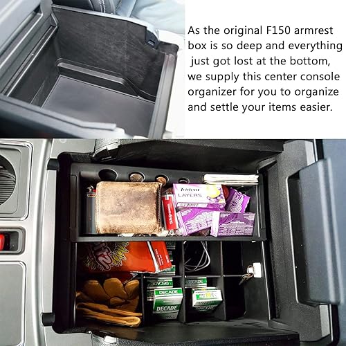 Miniatura 3 de TACOBRO Divisores organizadores de consola central compatibles con Ford F150 2015-2018 2019 2020 Accesorios negro ABS plástico reposabrazos caja de