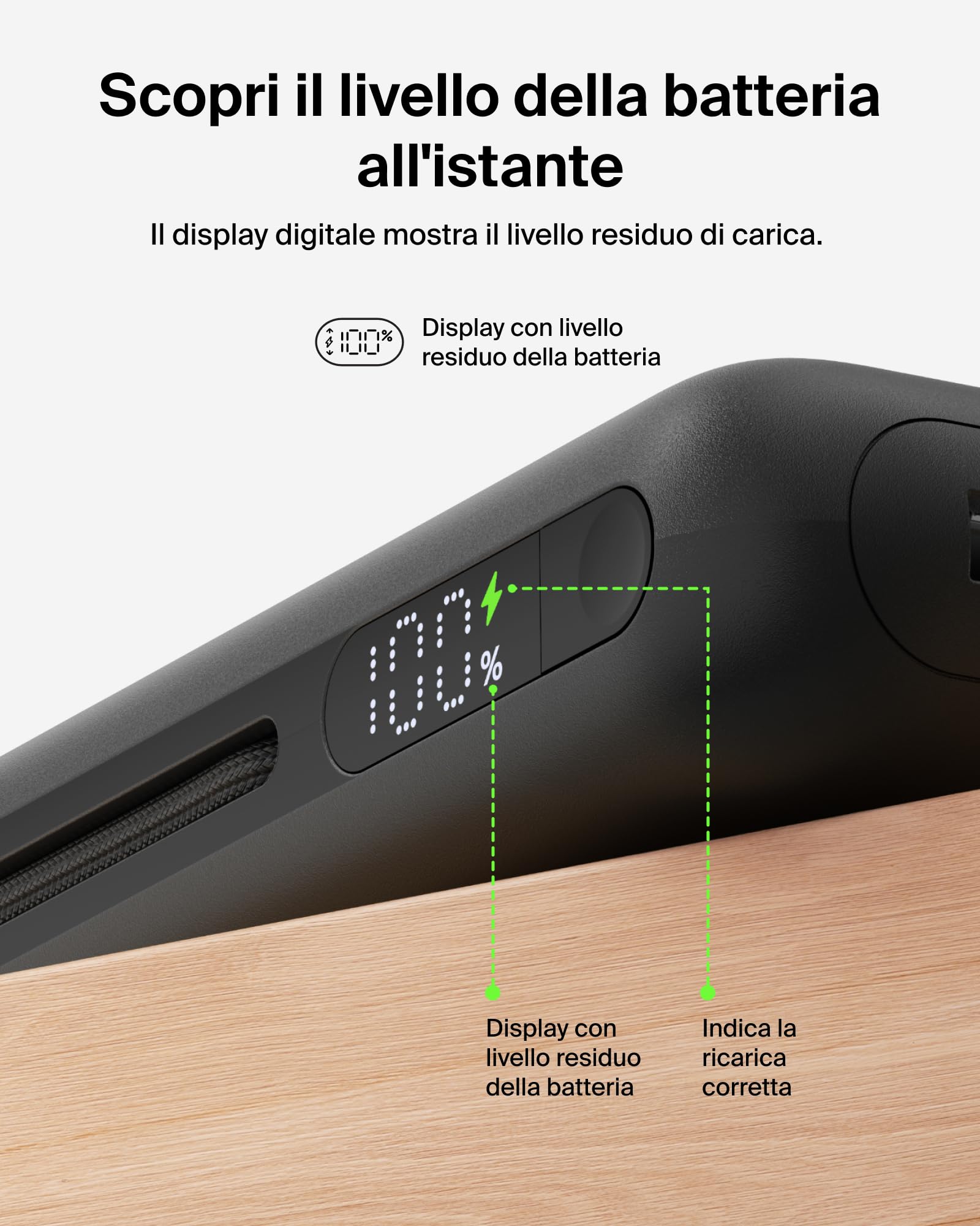Belkin UltraCharge Pro Power Bank 25000mAh, Rapido, per Laptop - Nero | Caricatore Portatile 25000mAh, 1 USB-C, Cavo USB-C Integrato, 1 USB-A, 158W Power Delivery, Pre-Caricato, Display Digitale