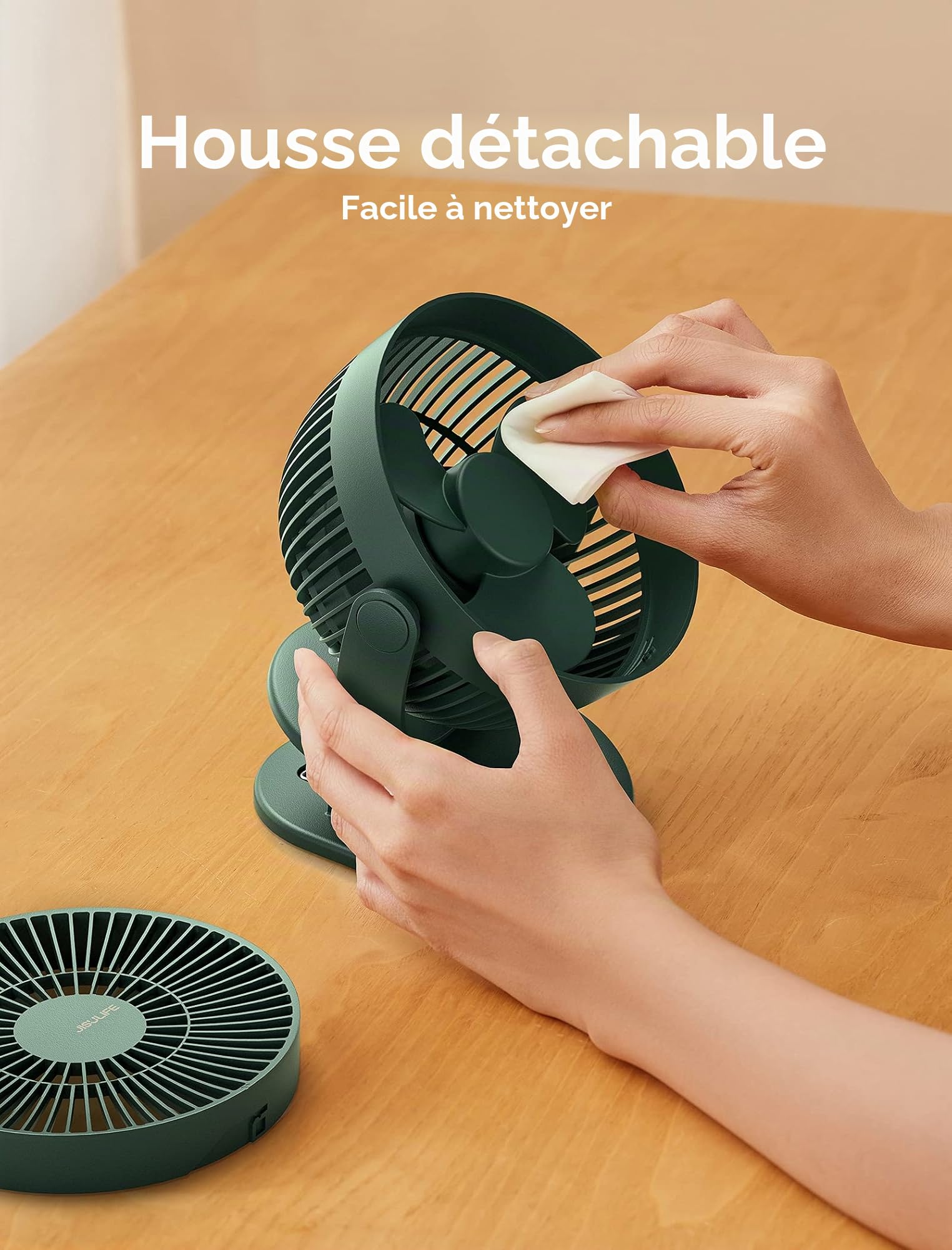 JISULIFE Mini Ventilateur à Pince, Petit Ventilateur USB avec Batterie Rechargeable de 4000mAh, 4 Vitesses, Max 14 Heures, Petit et Silencieux pour Lit, Bureau, Poussette - Vert Foncé