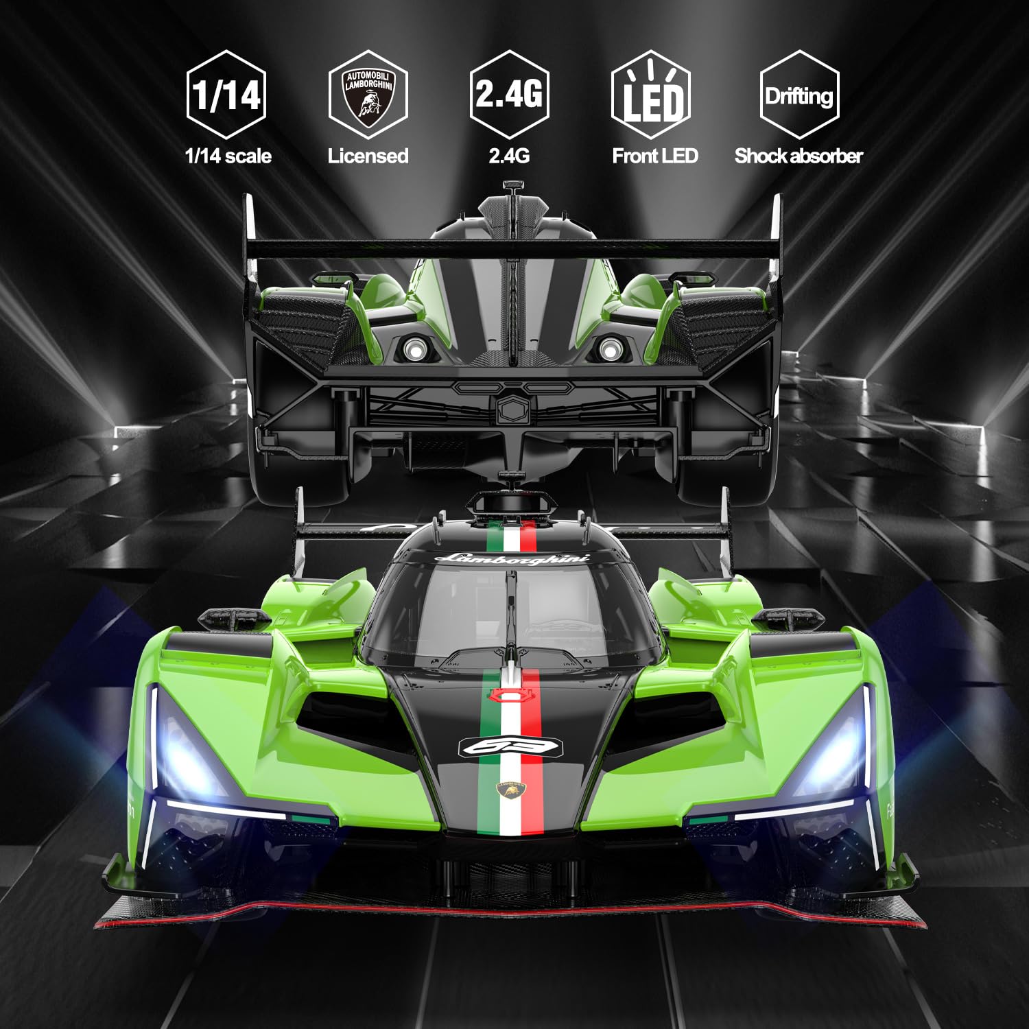 R/C Pilot zdalnego sterowania Lamborghini SC63 LMDH Skala 1/14 Zielony