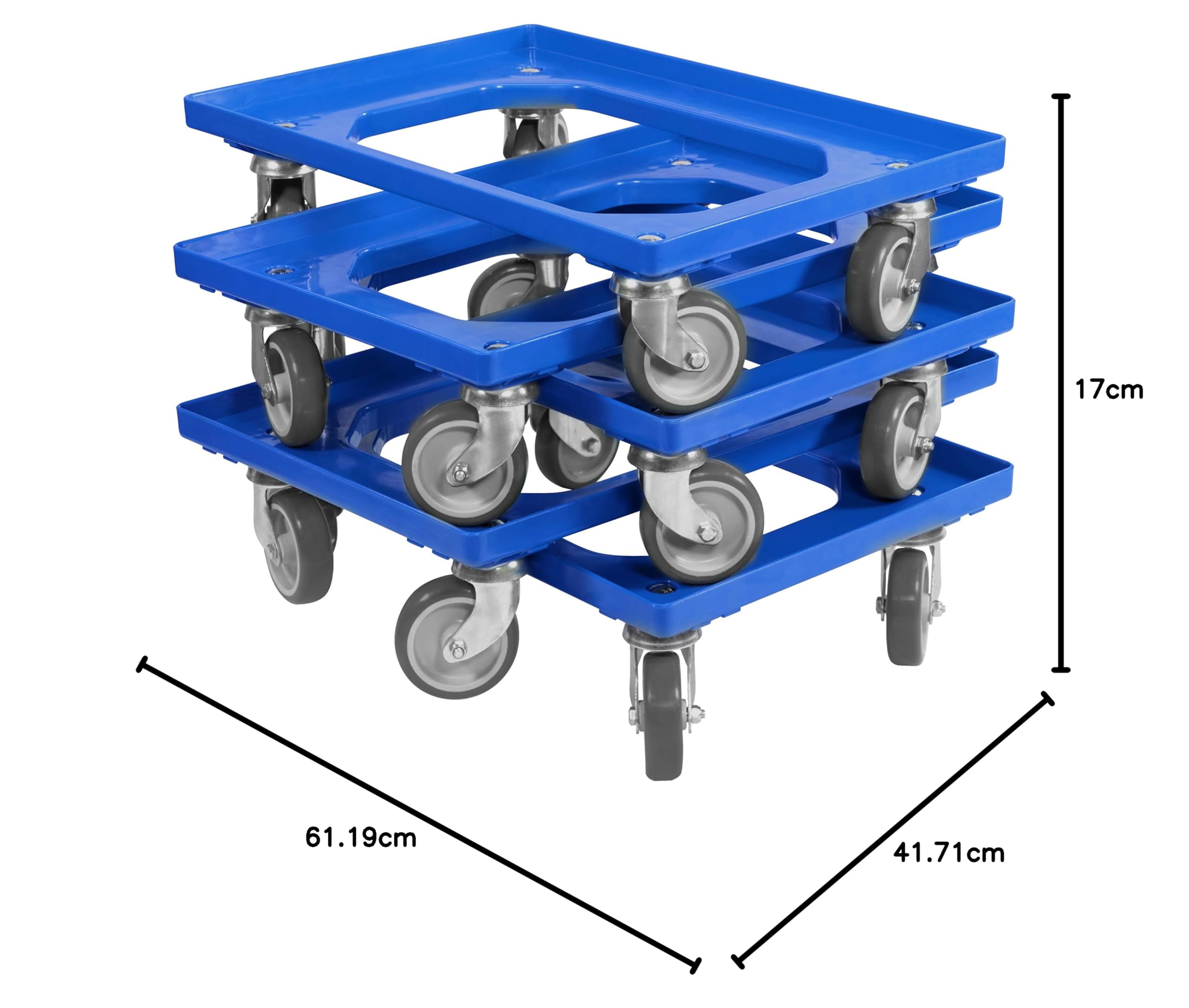 5 Stück Transportroller für Kisten 60 x 40 cm mit 4 Lenkrollen in blau