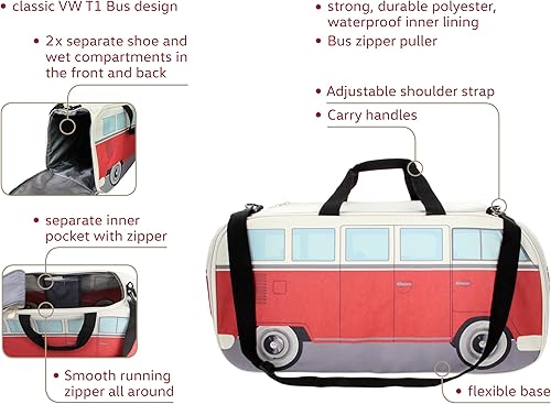 Miniatura 2 de BRISA VW Collection - Volkswagen Samba Bus T1 Camper Van Sport, gimnasio, bolsa de viaje, bolsa de lona con compartimento para zapatos y artículos