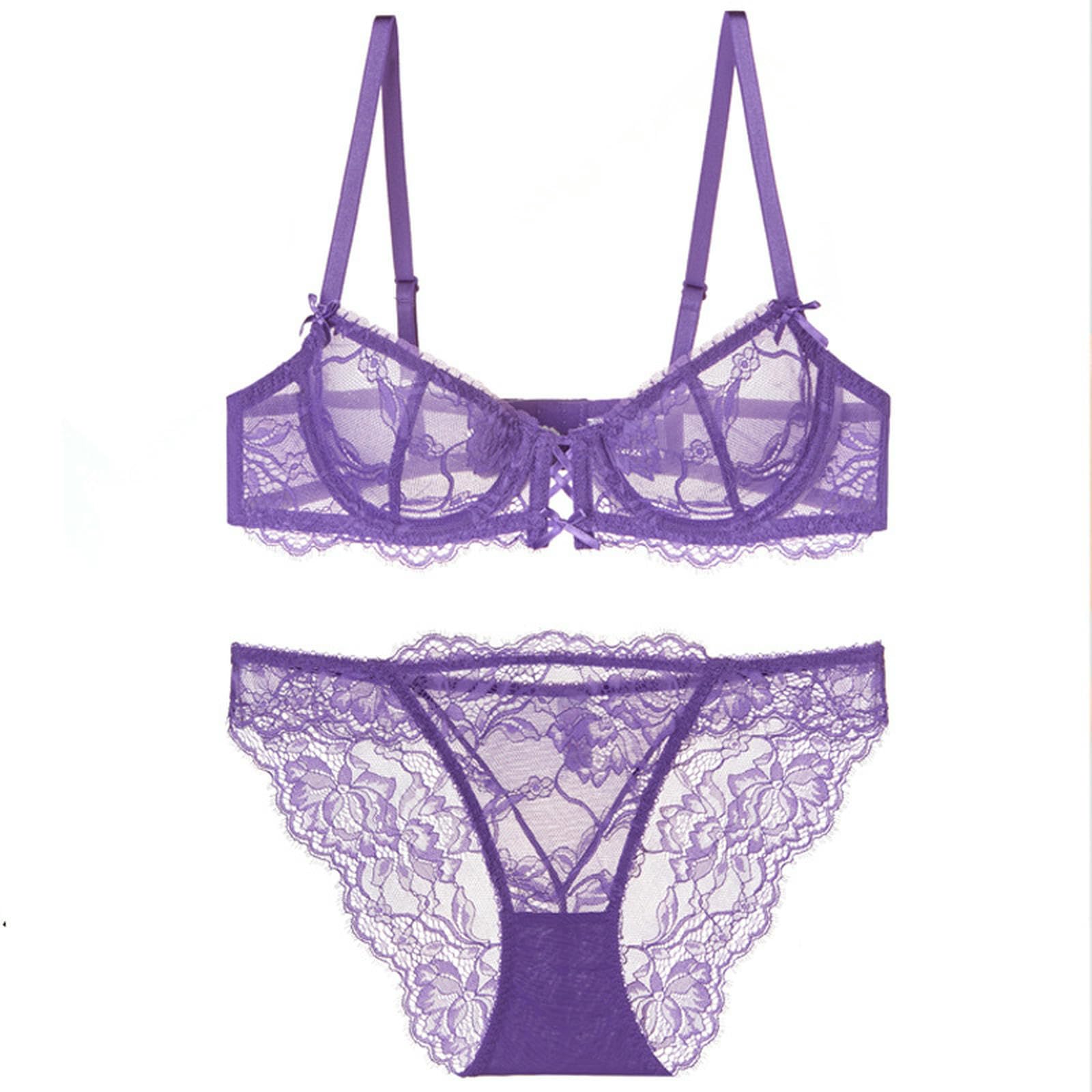 Sujetadores Conjunto De Sujetador Y Braguita Atractivo, Ligero, Transpirable Sexy Encaje Francés para Bustos Más Grandes-Traje Morado Oscuro-80d